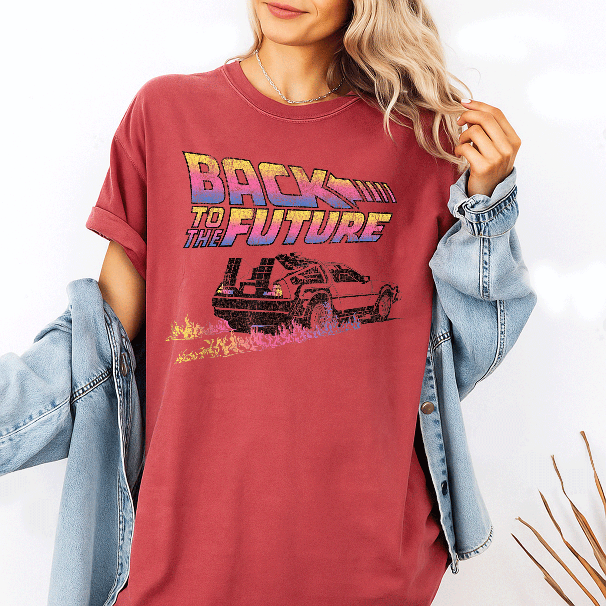 Back to the Future DeLorean Flames T-Shirt for Movie Fans Retro Style Graphic Tee Perfect for Time Travel Enthusiasts - 1