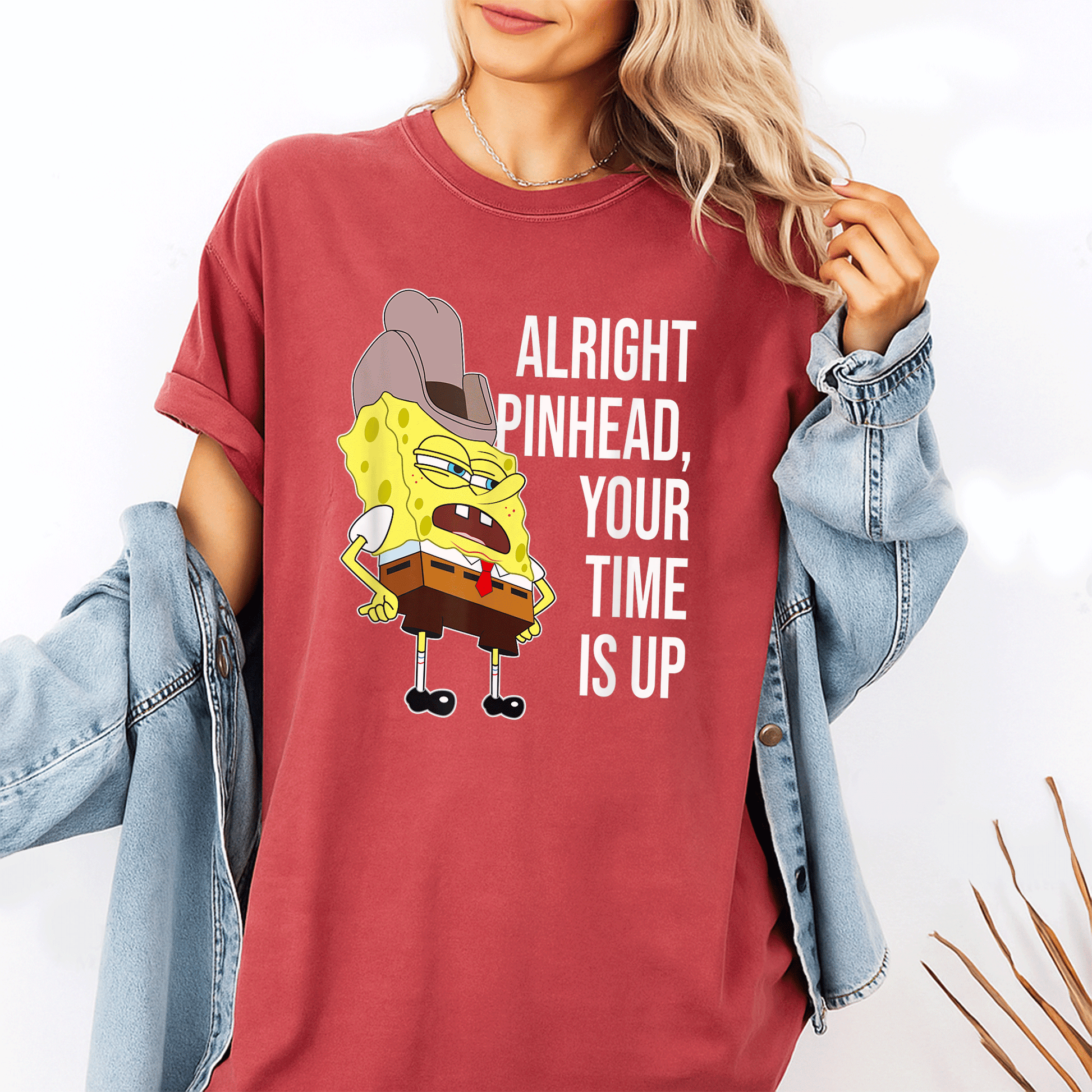 Mademark x SpongeBob SquarePants Alright Pinhead Your Time is Up Graphic T-Shirt for Fans of Fun and Retro Style - 1