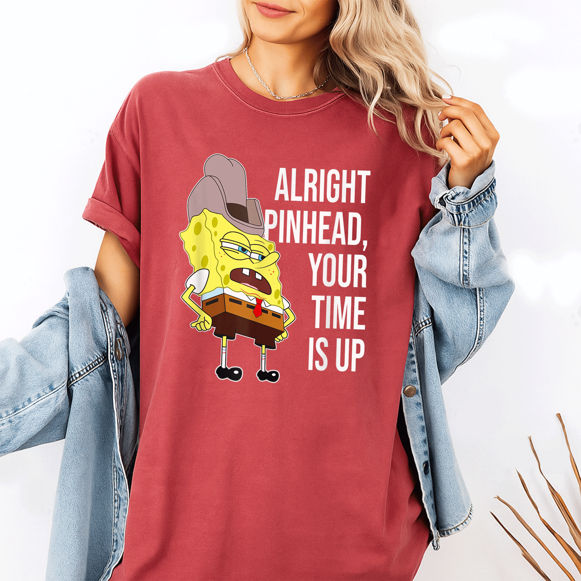 Mademark x SpongeBob SquarePants Alright Pinhead Your Time is Up Graphic T-Shirt for Fans of Fun and Retro Style - 1