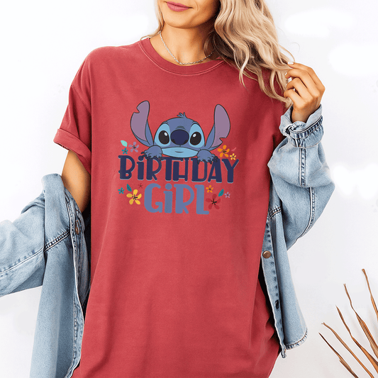 Adorable Disney Lilo & Stitch Birthday Girl T-Shirt for Kids, Perfect for Celebrating Special Birthdays in Style! - 1