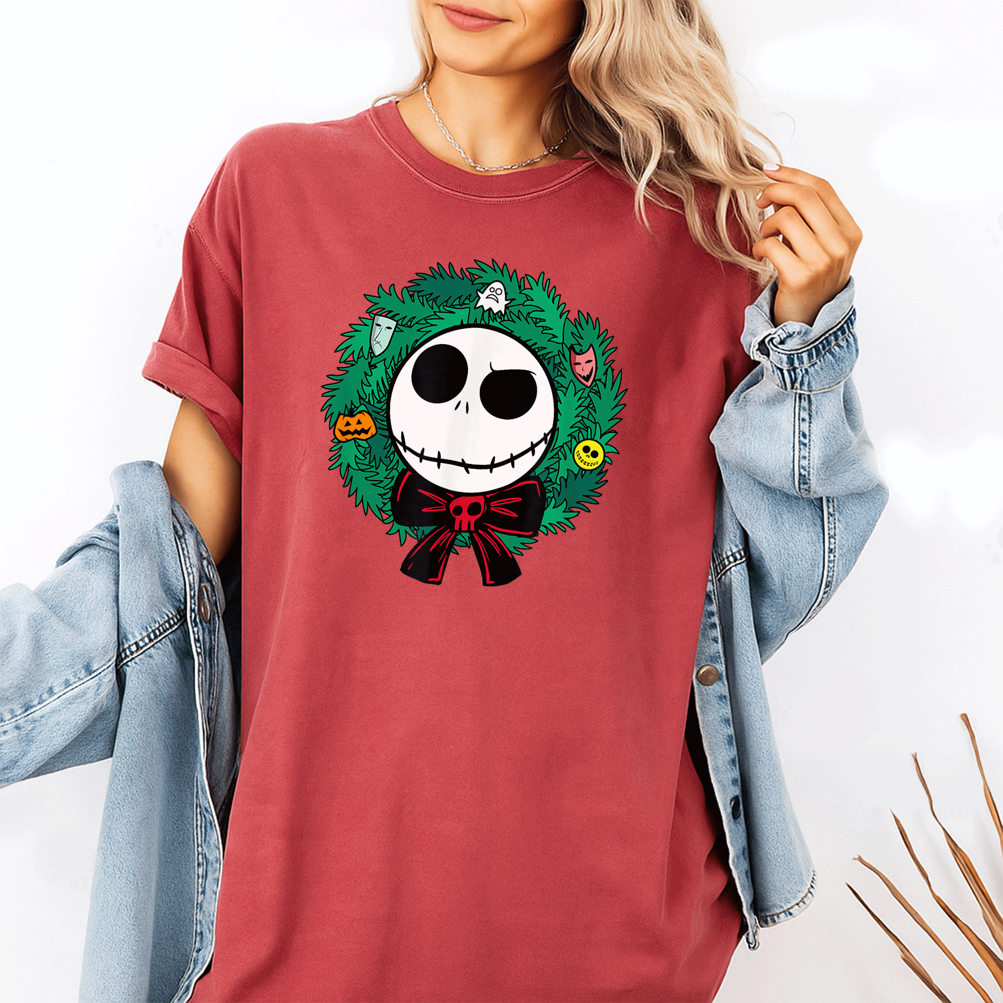 Festive Nightmare Before Christmas Jack Wreath T-Shirt – Perfect Holiday Apparel for Fans of Tim Burton's Classic Halloween Story - 1