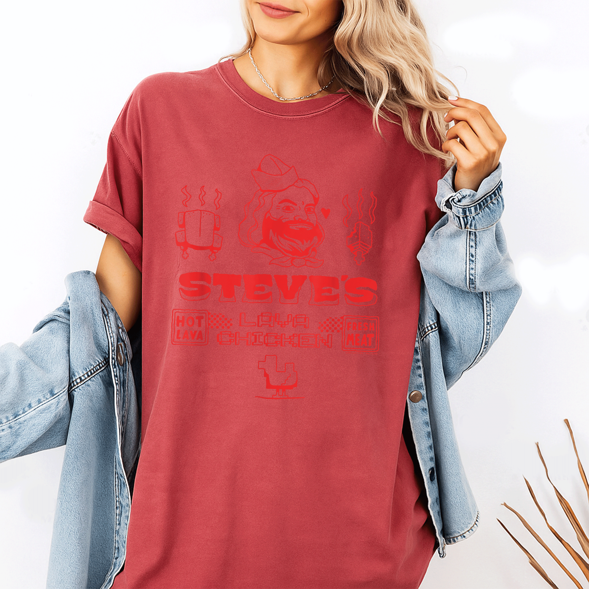 Minecraft Movie Steve's Lava Chicken Restaurant Logo T-Shirt - Fun Graphic Tee for Gamers and Fans of Steve's Adventures - 1