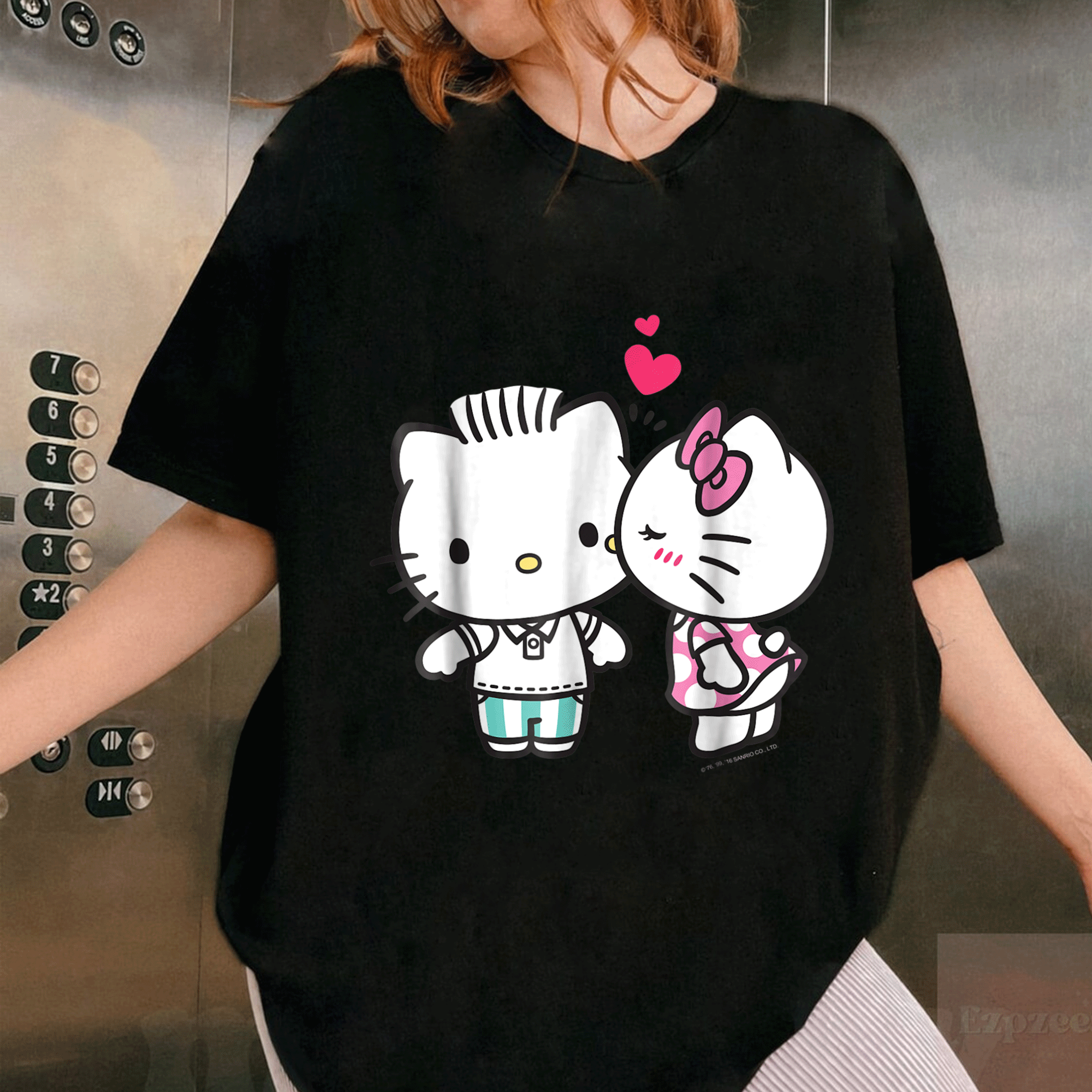 Adorable Hello Kitty and Dear Daniel Valentine Tee Shirt for Couples, Cute Graphic Design Perfect for Love and Friendship Celebrations - 1