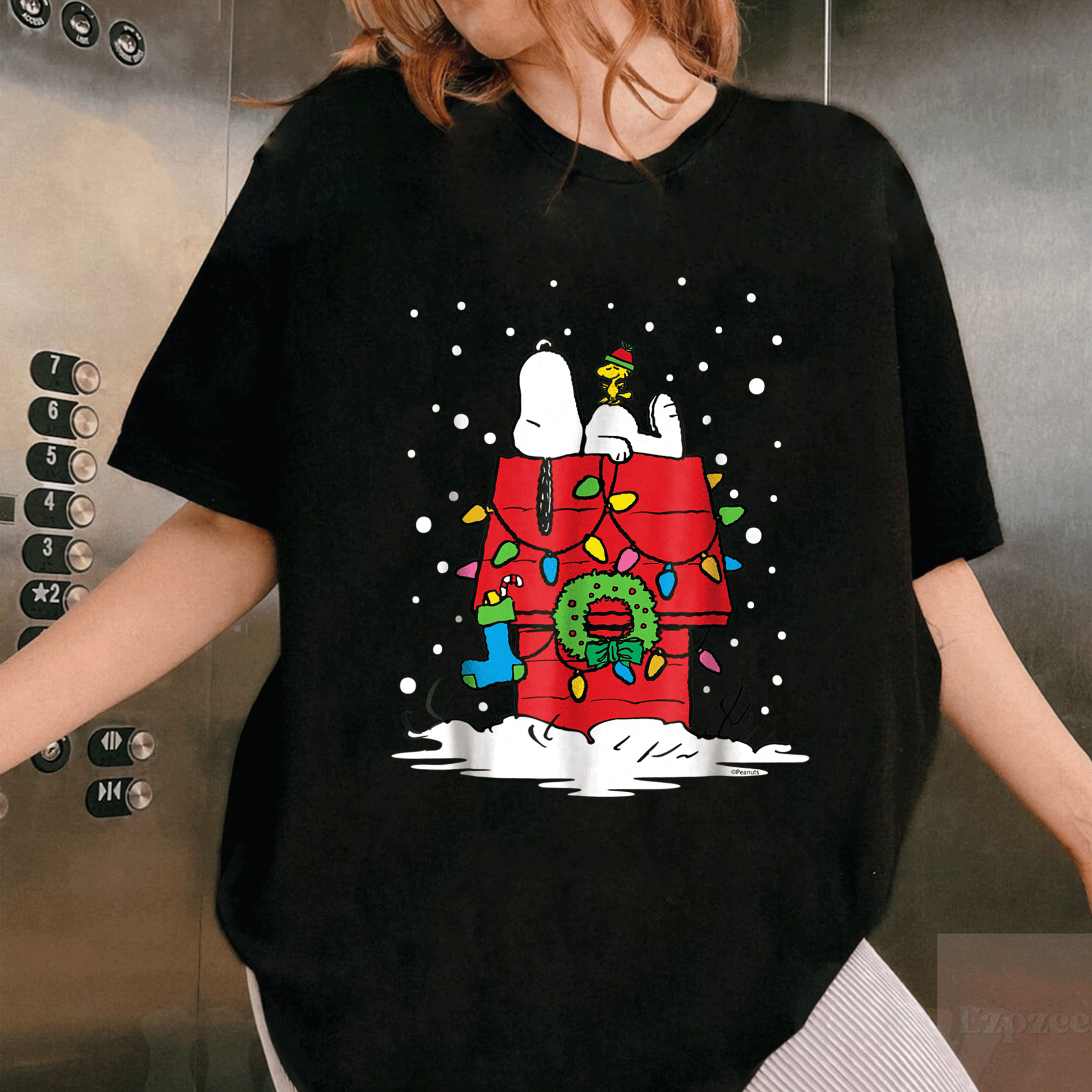 Light Up Peanuts Snoopy and Woodstock Stocking T-shirt – Perfect Holiday Tee for Fun and Festive Celebrations - 1