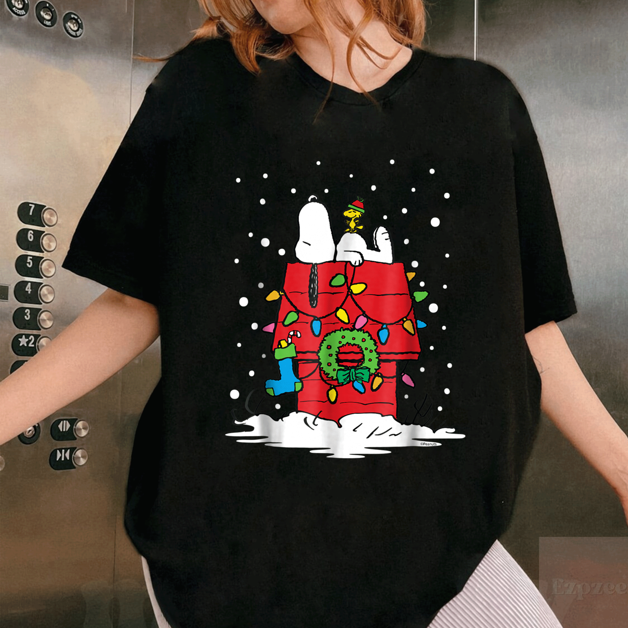 Light Up Peanuts Snoopy and Woodstock Stocking T-shirt – Perfect Holiday Tee for Fun and Festive Celebrations - 1