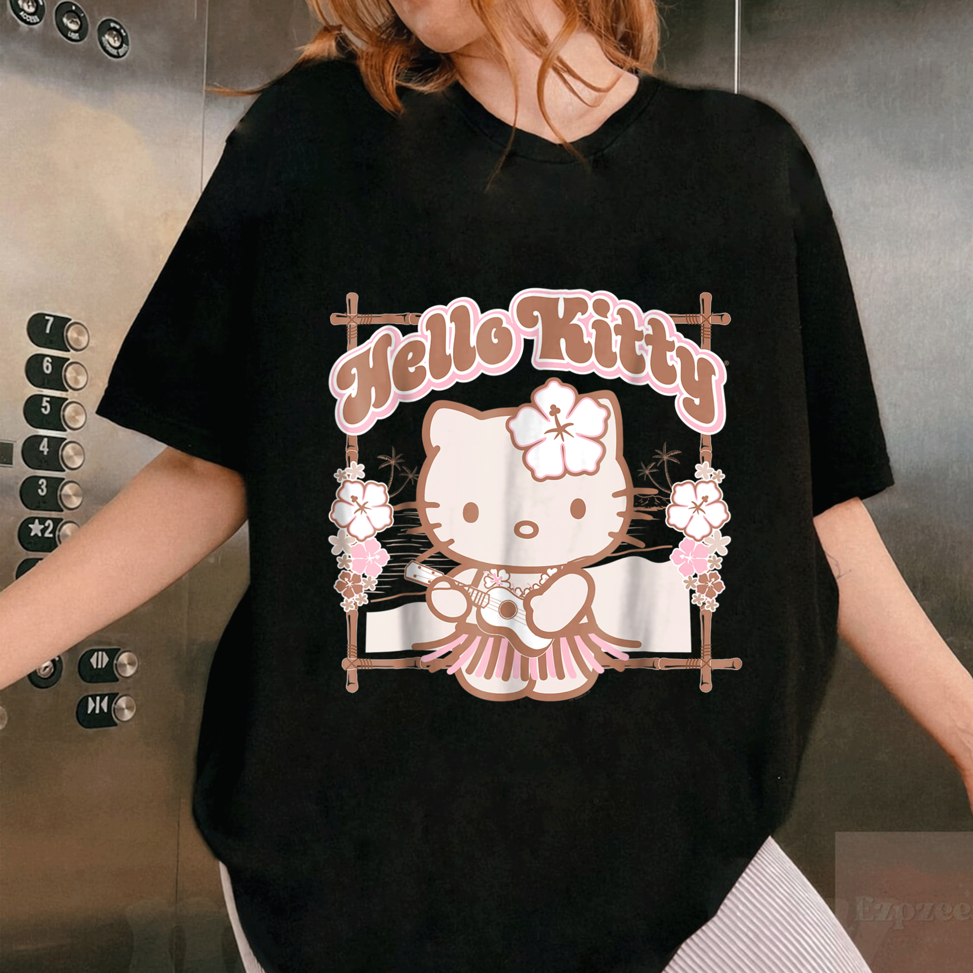 Adorable Hello Kitty Hula Summer Tee Shirt for Kids, Cute Graphic Design Perfect for Beach Days and Summer Fun - 1