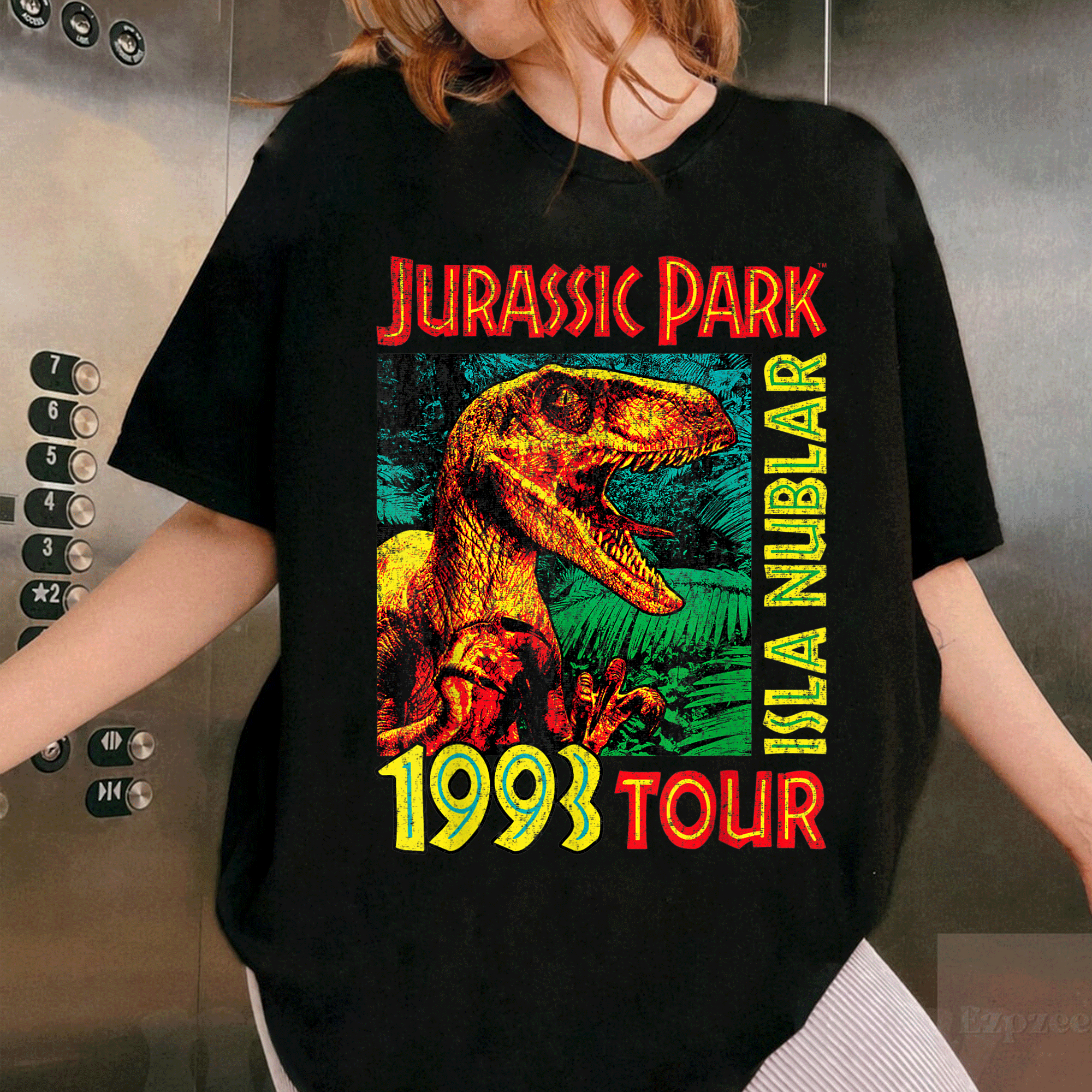 Jurassic Park Isla Nublar 1993 Tour Poster Graphic T-Shirt - Vintage Dino Adventure Tee for Movie Fans and Collectors - 1
