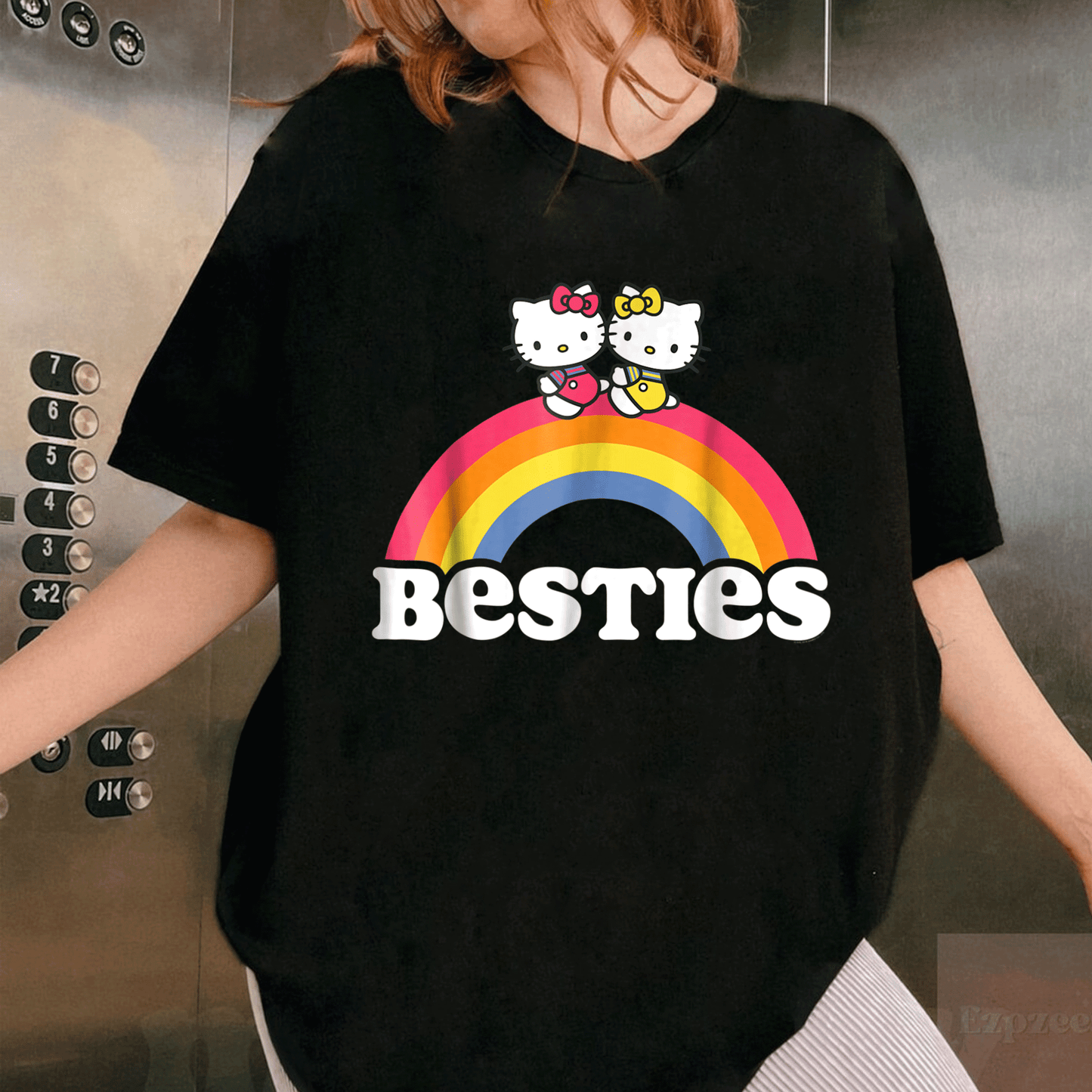 Cute Hello Kitty and Mimmy Besties Tee Shirt for Girls Perfect for Playdates and Everyday Fun, Adorable Cartoon Design! - 1