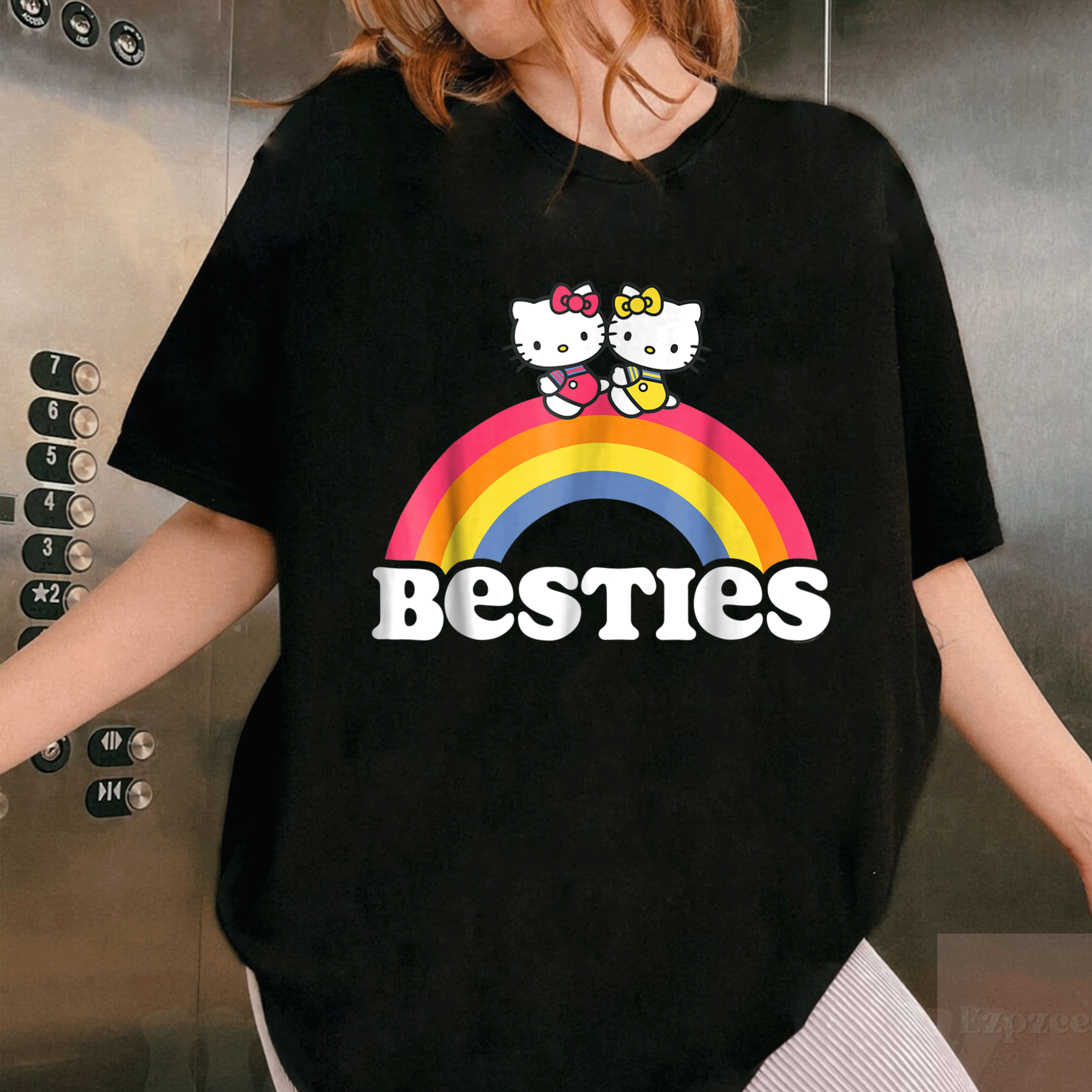 Cute Hello Kitty and Mimmy Besties Tee Shirt for Girls Perfect for Playdates and Everyday Fun, Adorable Cartoon Design! - 1