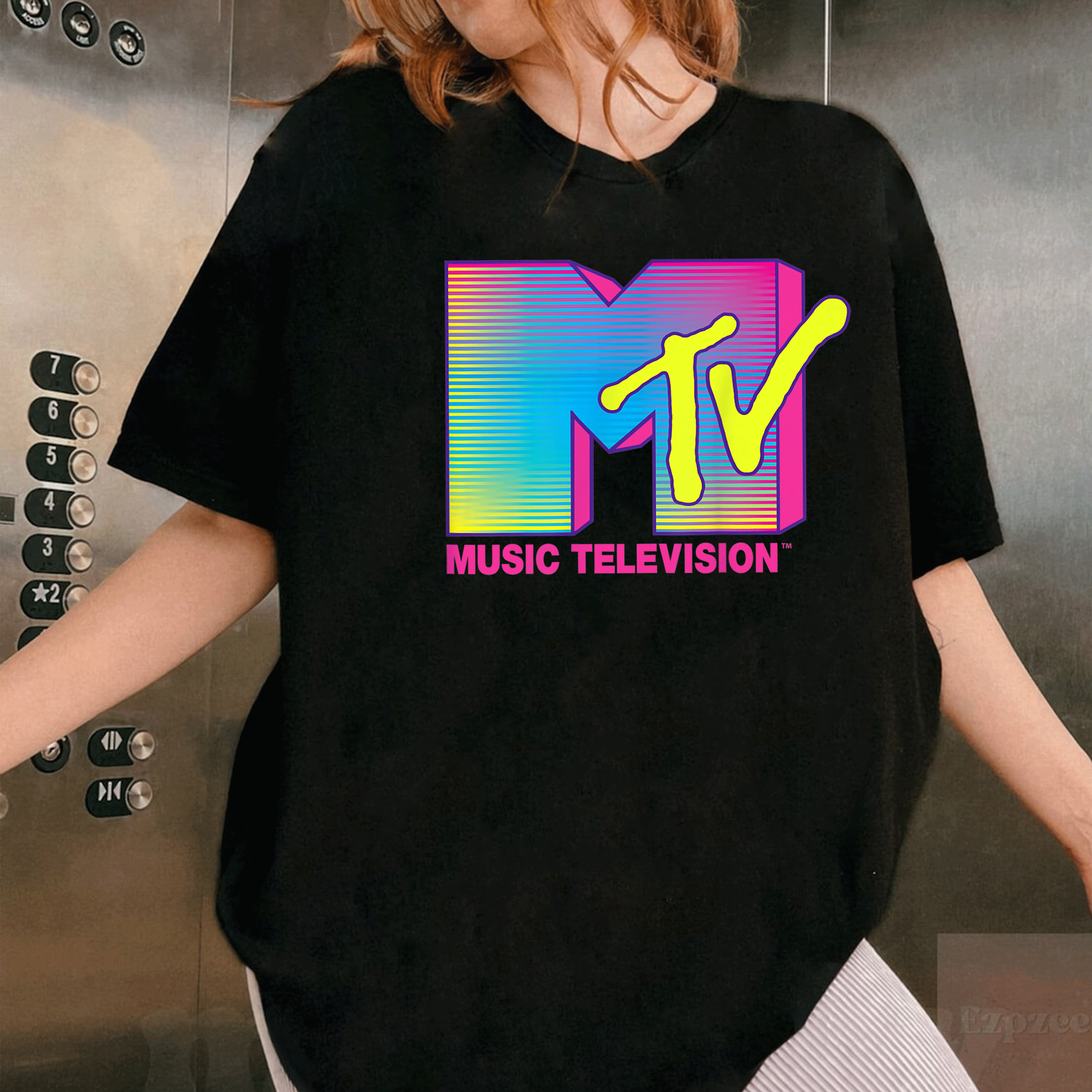 Vibrant MTV Logo Fluorescent Colors Graphic T-Shirt for Retro Music Lovers - Eye-Catching and Stylish Fun Wear - 1