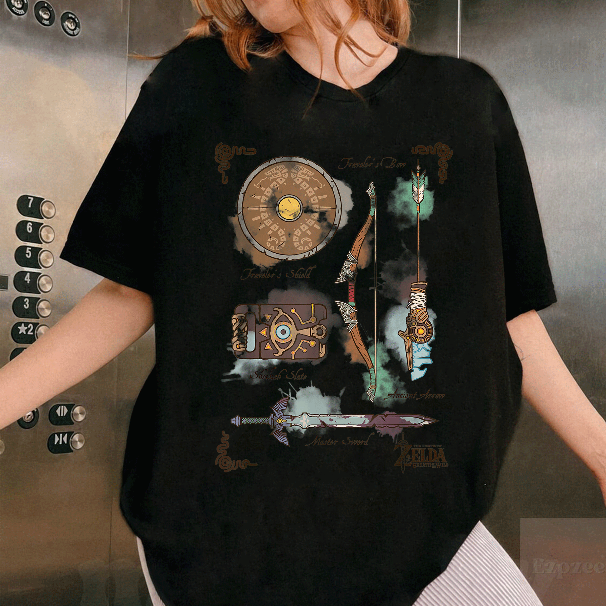 Zelda Breath of the Wild Link Inventory Graphic T-Shirt – Perfect for Gamers and Fans of Hyrule Adventure Apparel - 1