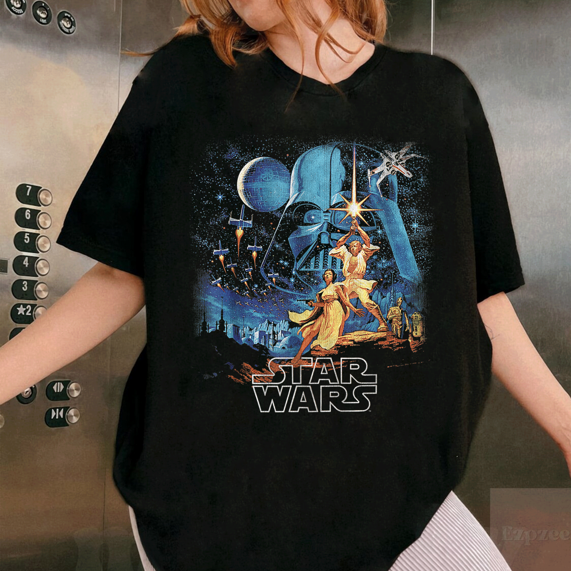 Vintage Star Wars A New Hope Faded Graphic T-Shirt Featuring Iconic Poster Design for Fans of Classic Sci-Fi Adventures - 1