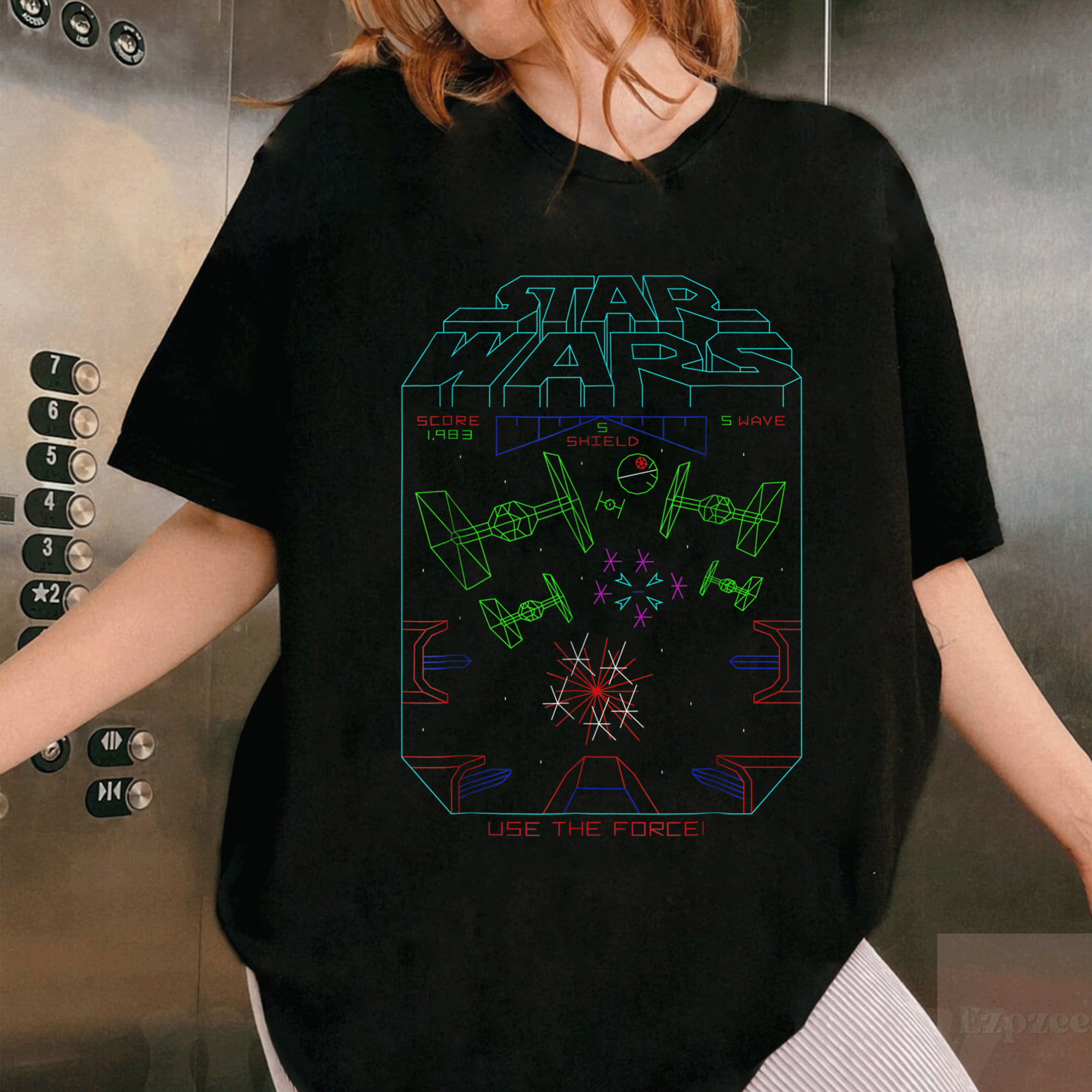 Vintage Star Wars Space Fight Graphic T-Shirt for Arcade Fans, Retro Design Perfect for Gamers and Sci-Fi Enthusiasts - 1