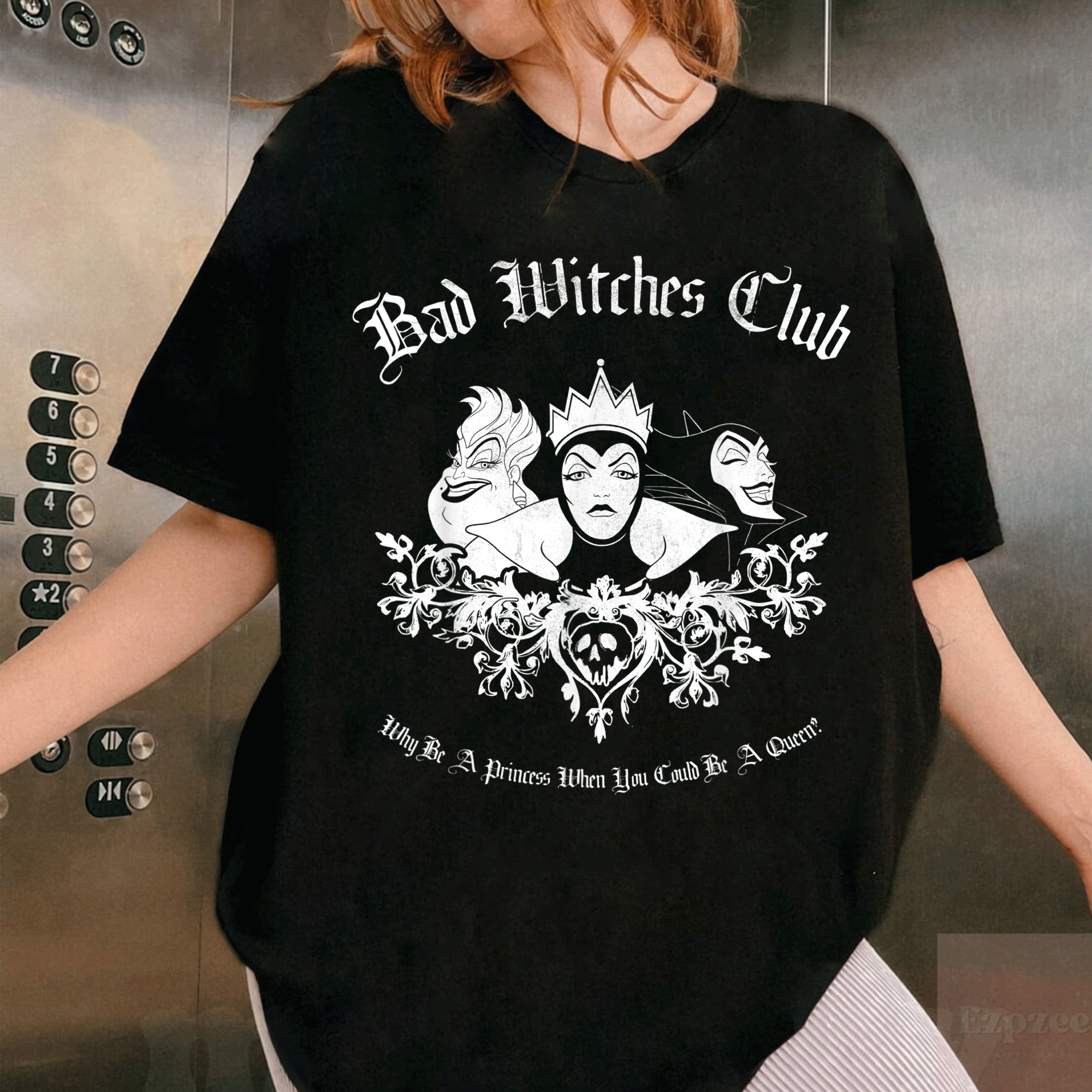 Disney Villains Bad Witches Club Group Shot Graphic T-Shirt Featuring Iconic Disney Villains for Cozy Casual Style - 1