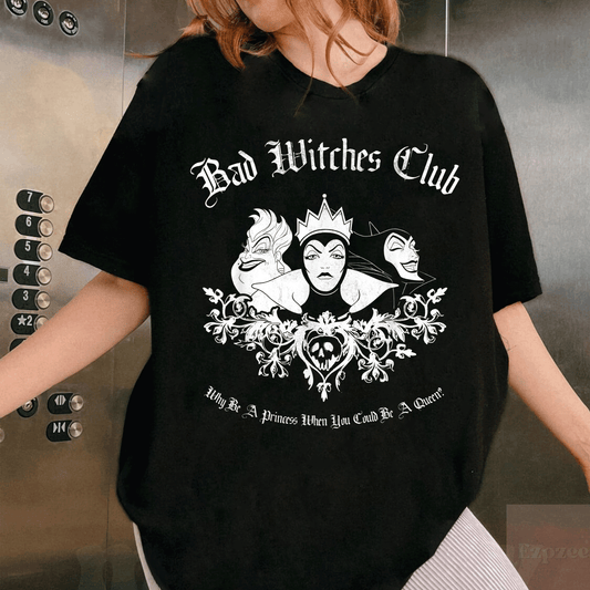 Disney Villains Bad Witches Club Group Shot Graphic T-Shirt Featuring Iconic Disney Villains for Cozy Casual Style - 1