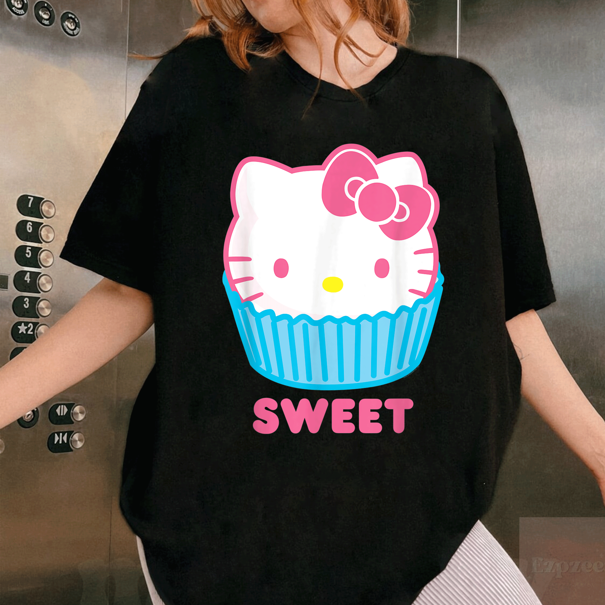 Adorable Hello Kitty Sweet Cupcake T-Shirt for Kids and Adults - Perfect for Fans of Cute and Whimsical Fashion! - 1