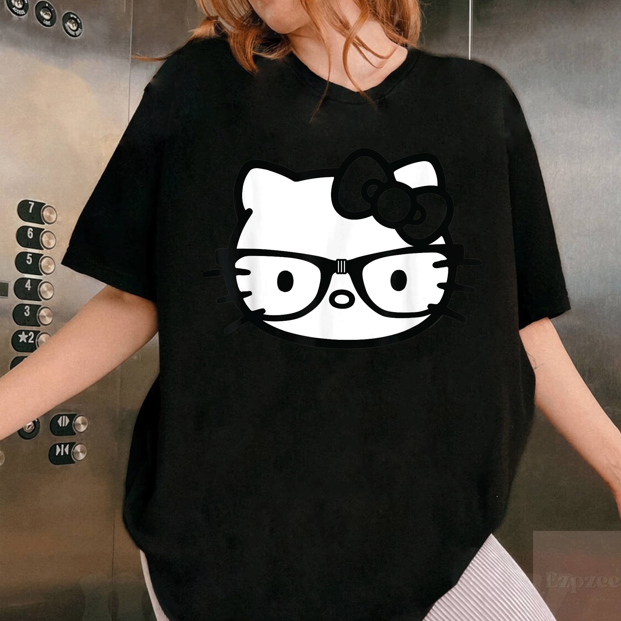 Hello Kitty Black and White Nerd Glasses T-Shirt for Cute Fashion Lovers – Stylish and Fun Graphic Tee for Everyday Wear - 1