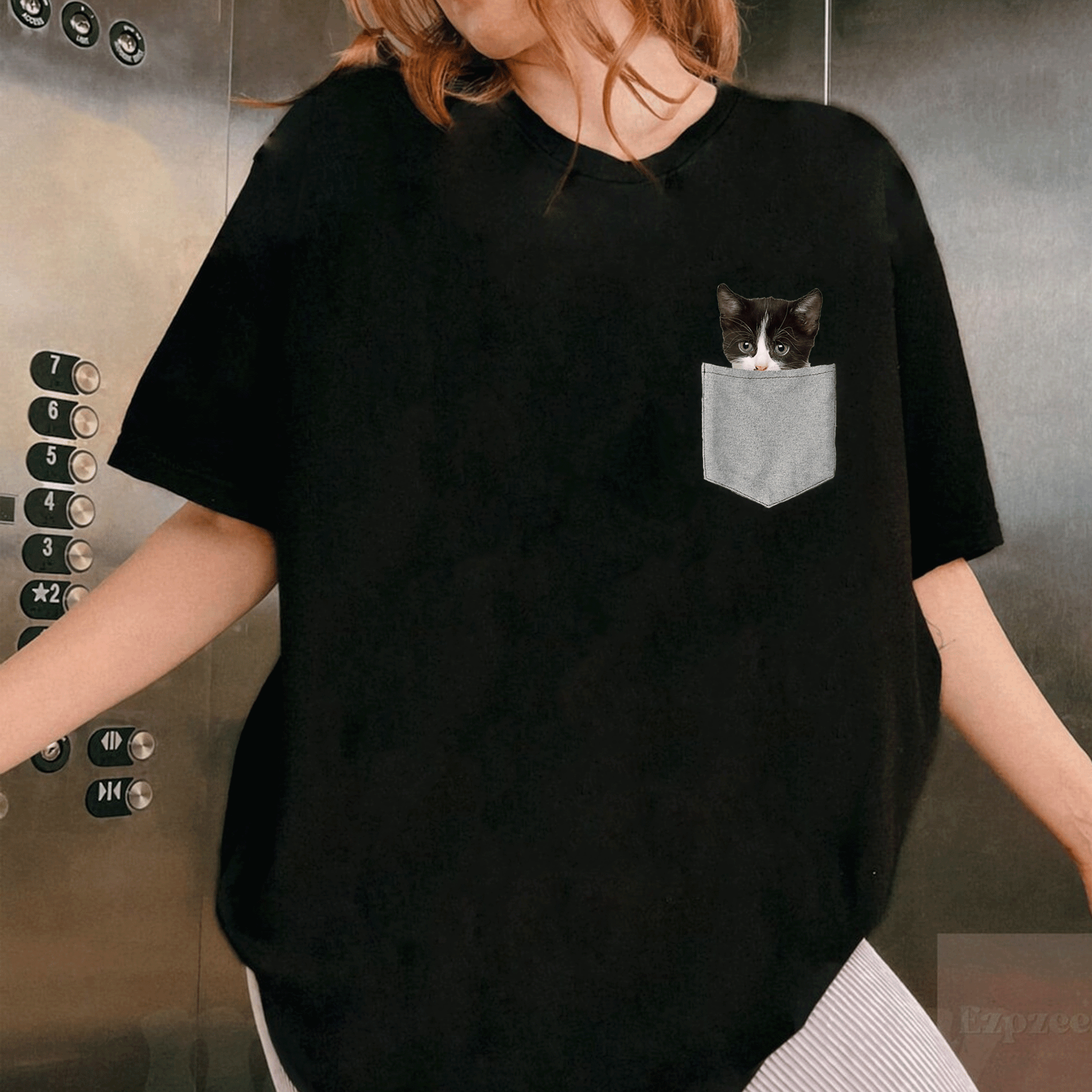Adorable Cute Cat Peeking from Pocket T-Shirt for Cat Lovers - Fun and Comfy Tee for Cat Enthusiasts - 1