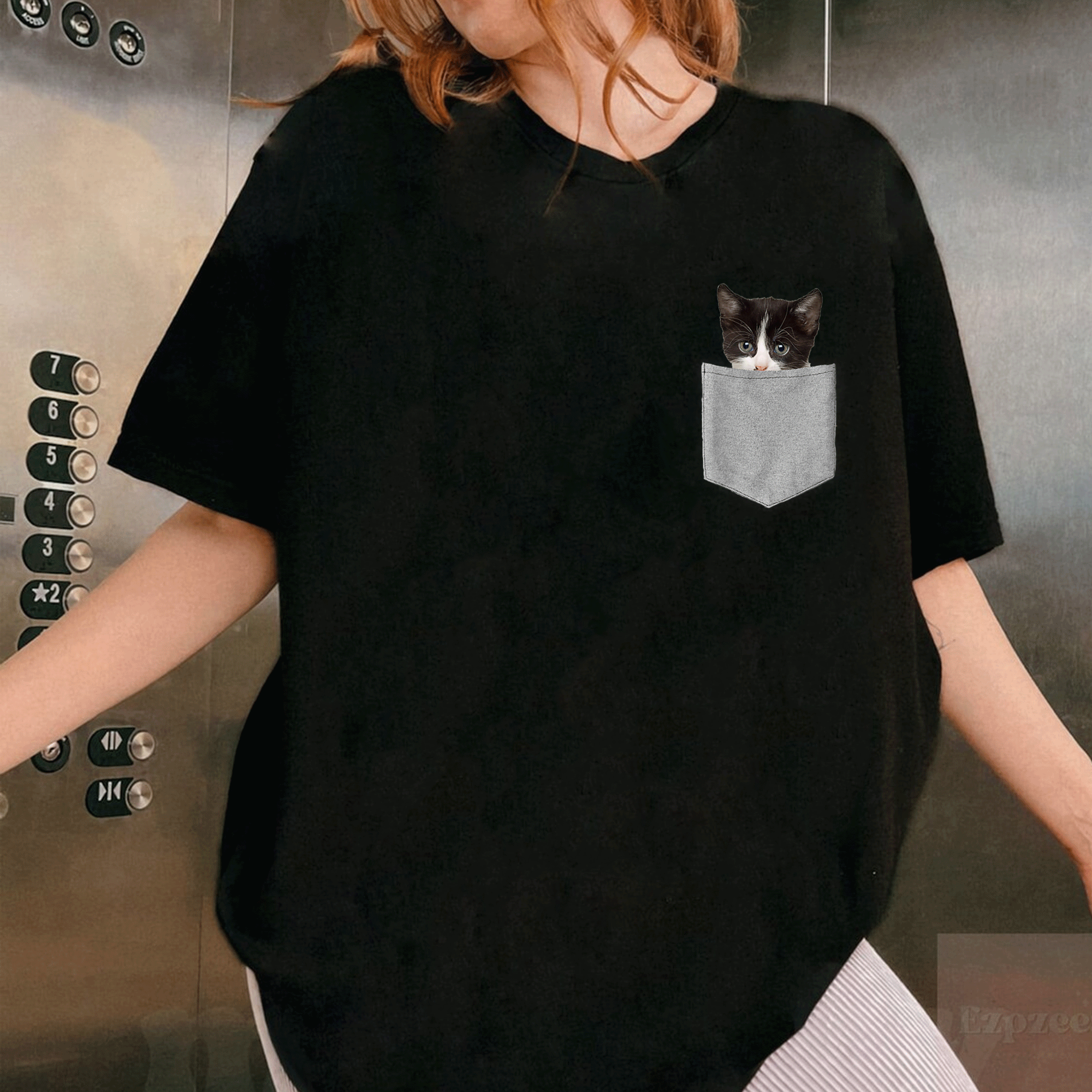Adorable Cute Cat Peeking from Pocket T-Shirt for Cat Lovers - Fun and Comfy Tee for Cat Enthusiasts - 1