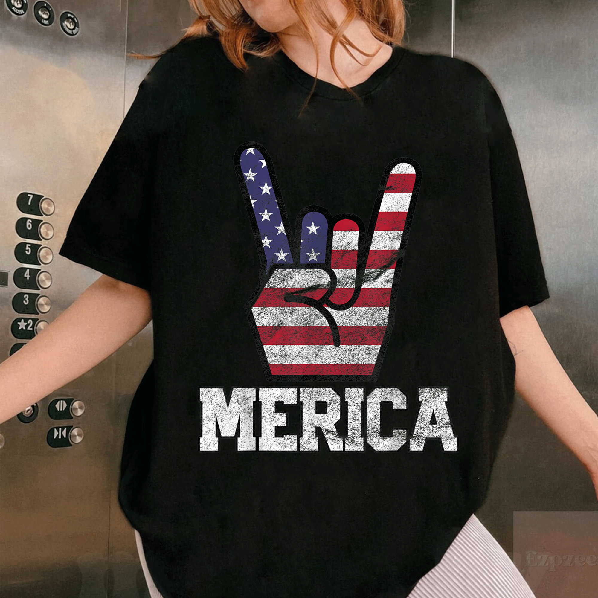 Vintage Merica Rock Sign T-Shirt for 4th of July Celebration with Retro American Flag Design - Perfect USA Pride Apparel - 1