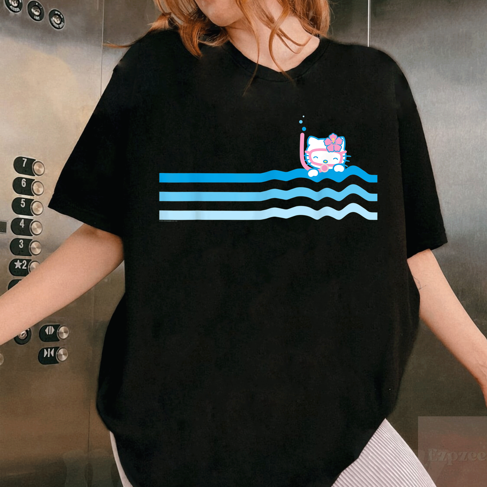 Hello Kitty Wave Ocean Beach Scuba Snorkel T-Shirt for Kids and Adults, Fun Summer Graphic Tee Perfect for Beach Adventures - 1