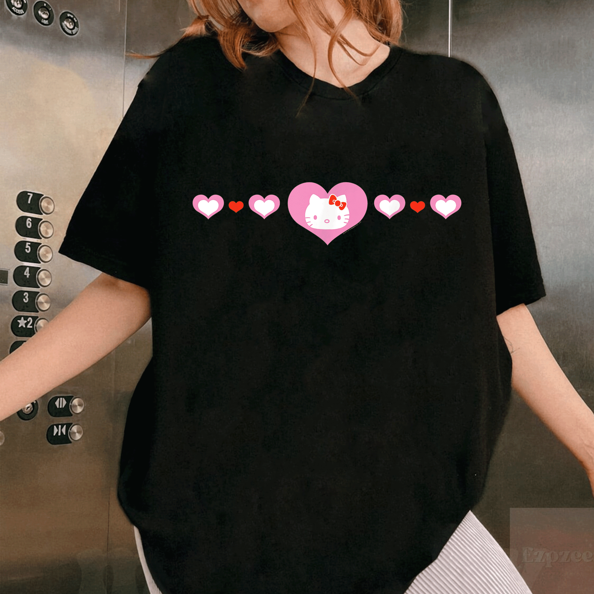 Cute Hello Kitty Hearts T-Shirt for Kids and Adults, Adorable Cartoon Design Perfect for Everyday Wear and Gifts - 1