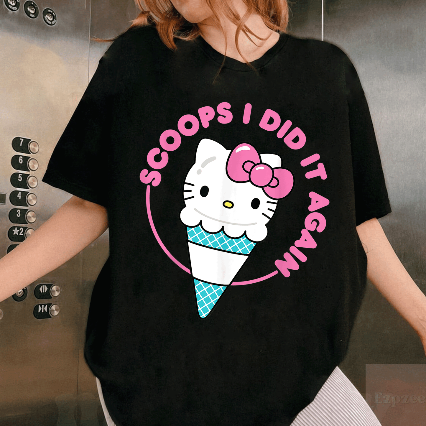 Cute Hello Kitty Ice Cream Cone Scoops I Did It Again T-Shirt for Kids and Adults - Sweet and Stylish Summer Fashion - 1