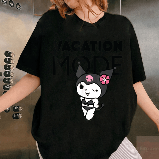 Cute Kuromi Vacation Mode T-Shirt for Fun Summer Days - Adorable Graphic Tee for Anime Lovers and Casual Wear Enthusiasts - 1
