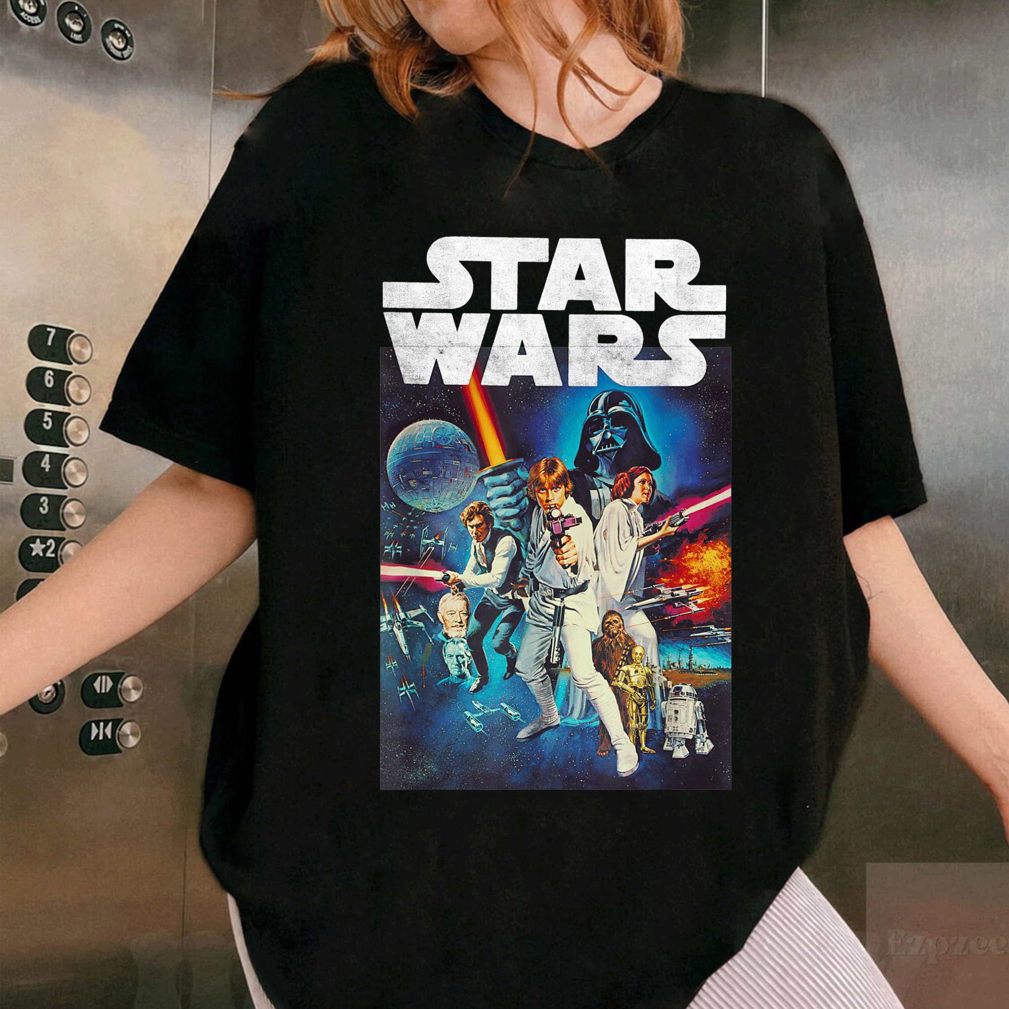 Vintage Star Wars Cast Poster T-Shirt - Retro Graphic Tee Featuring Iconic Characters for True Fans and Collectors - 1