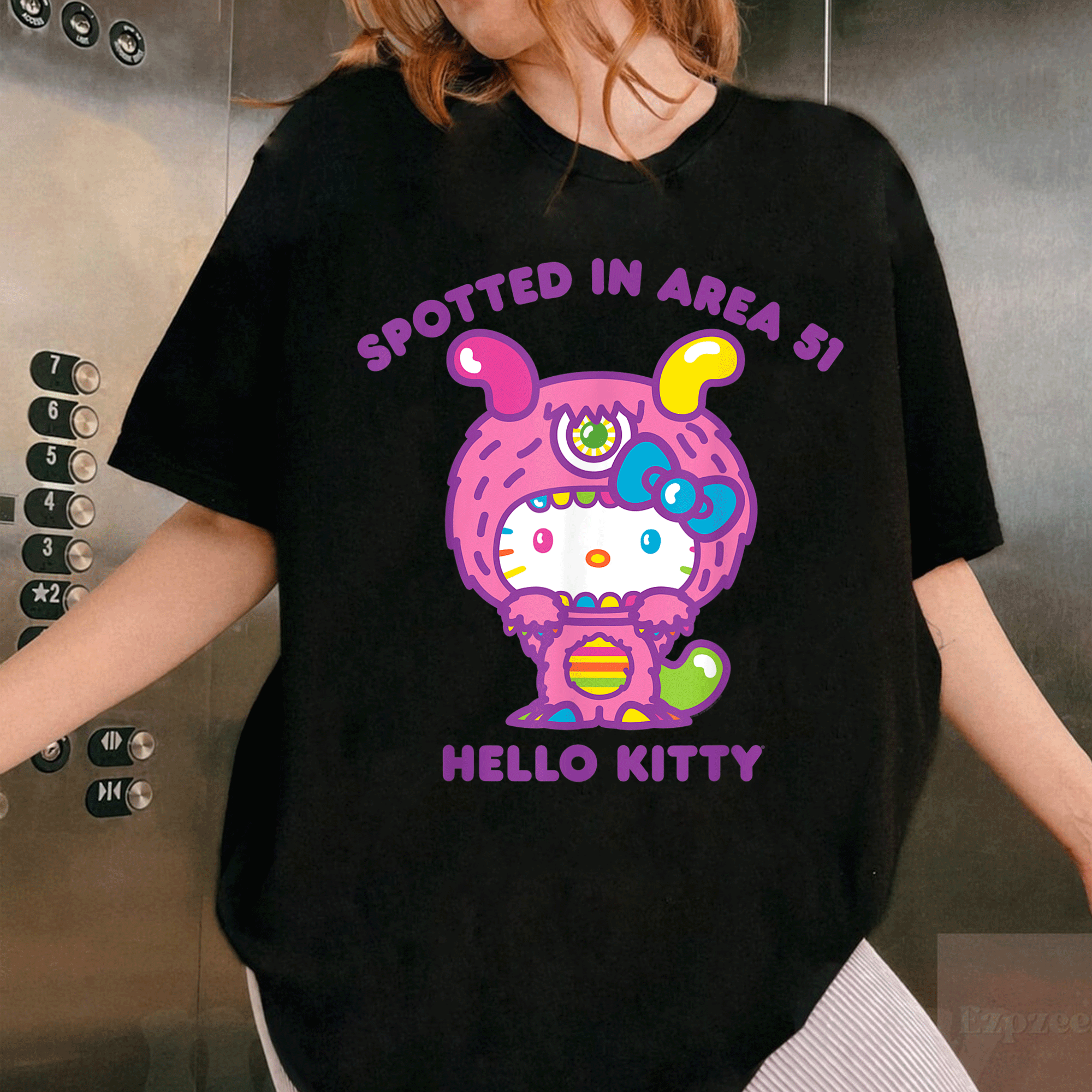 Cute Hello Kitty Spotted in Area 51 Alien Sighting T-Shirt for Fun Lovers and UFO Enthusiasts - Perfect Gift Idea! - 1