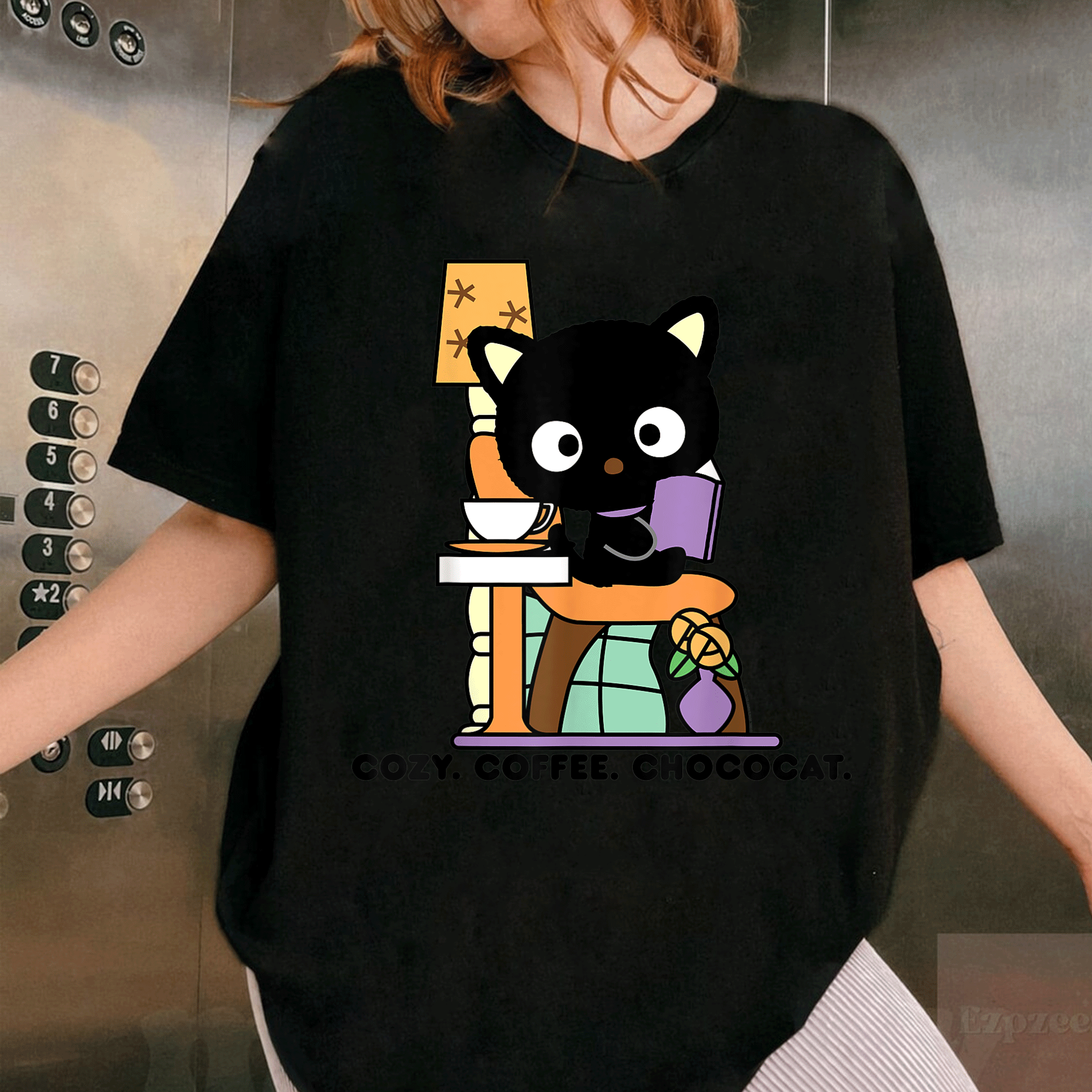 Chococat Cozy Coffee Cafe T-Shirt Featuring Adorable Cat Design for Coffee Lovers and Anime Fans - Cute and Comfy Style - 1