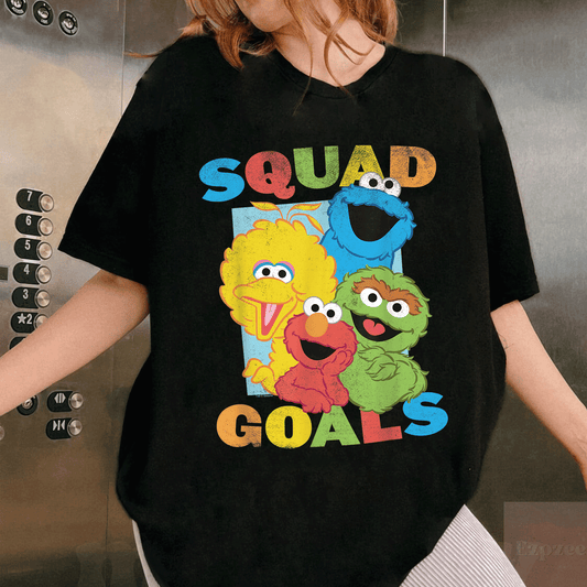 Cute Sesame Street Squad Goals T-Shirt for Kids Featuring Iconic Characters Ideal for Playdates and Everyday Wear - 1