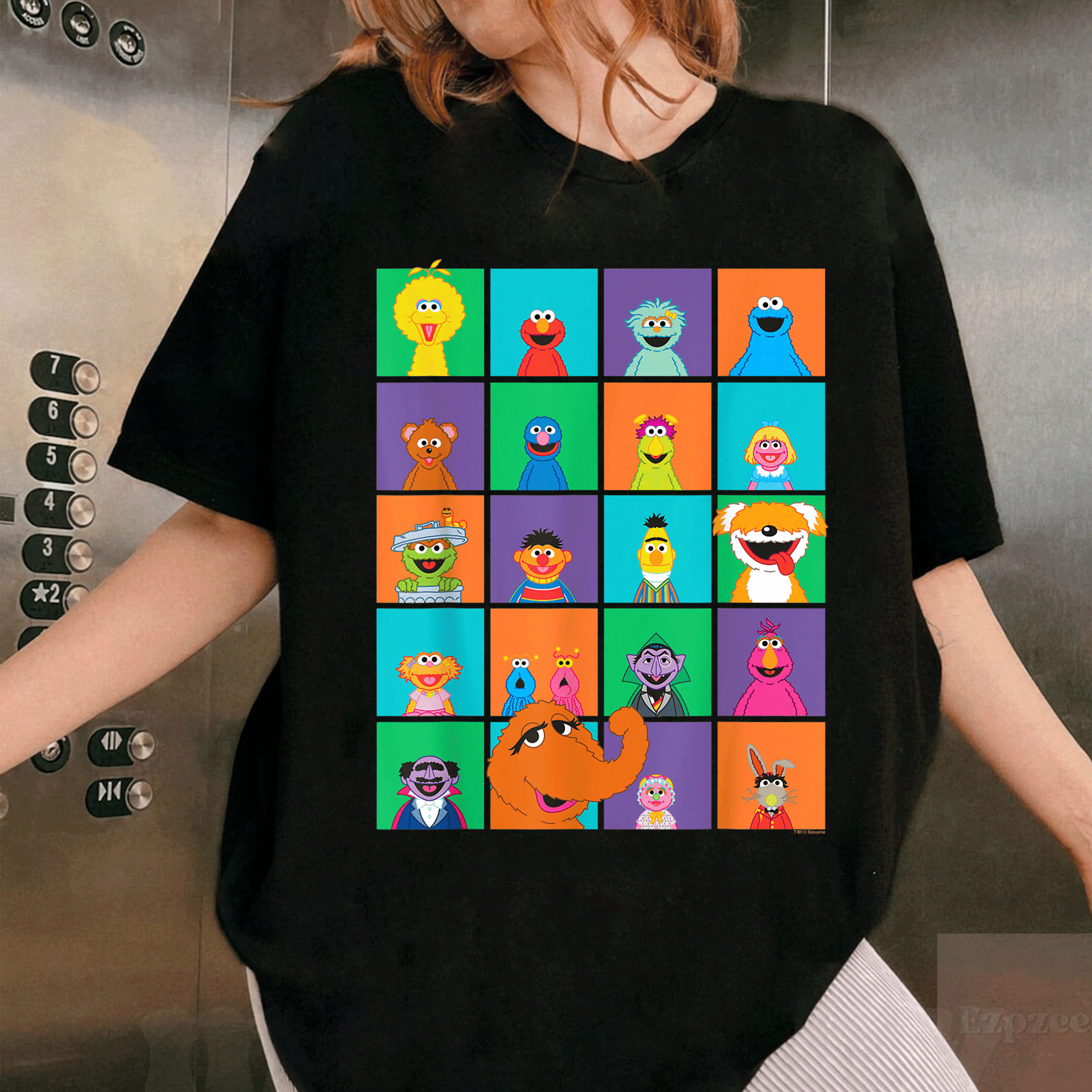 Adorable Sesame Street Character Squares T-Shirt Featuring Beloved Friends in Fun Colors Perfect for Kids and Fans of All Ages - 1