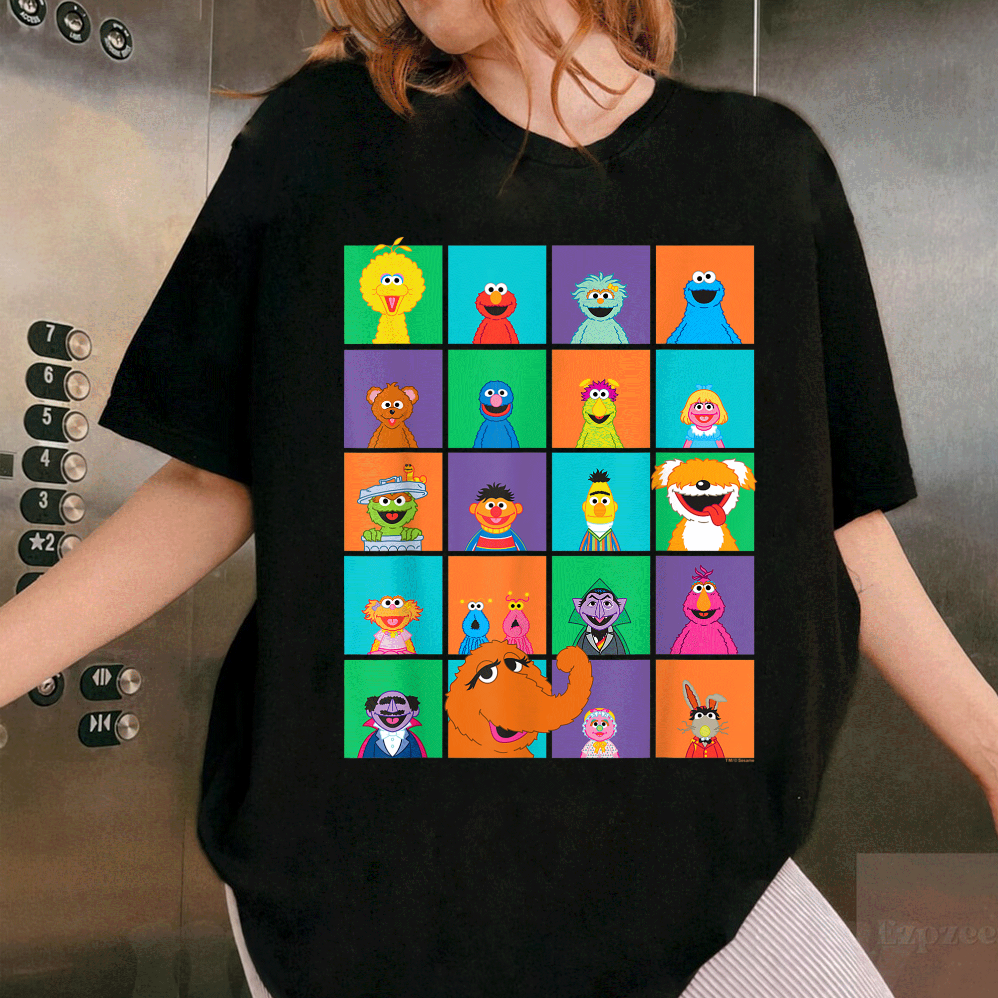Adorable Sesame Street Character Squares T-Shirt Featuring Beloved Friends in Fun Colors Perfect for Kids and Fans of All Ages - 1