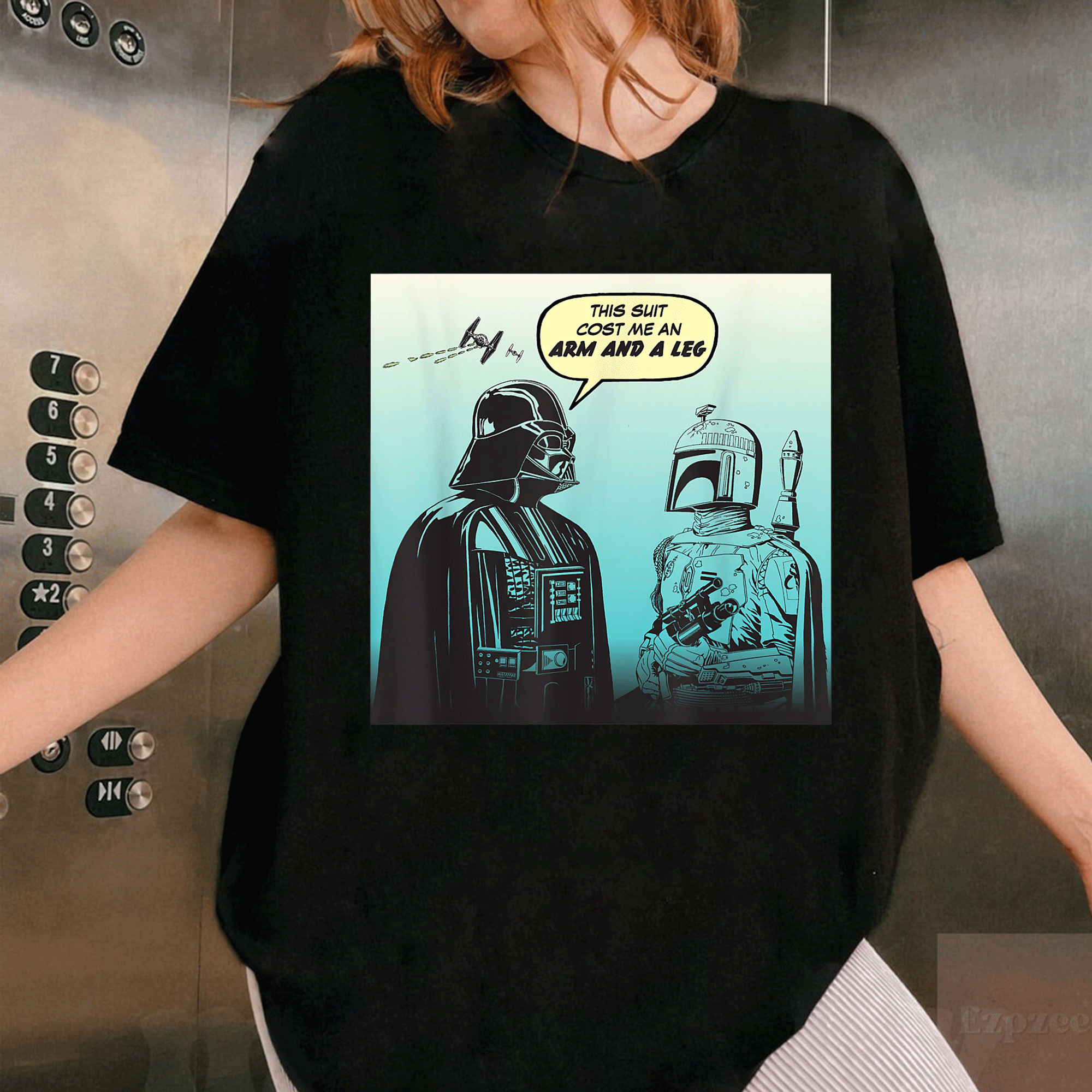 Funny Darth Vader and Boba Fett Comic T-Shirt for Star Wars Fans - Unique and Humorous Graphic Tee Perfect for Casual Wear - 1