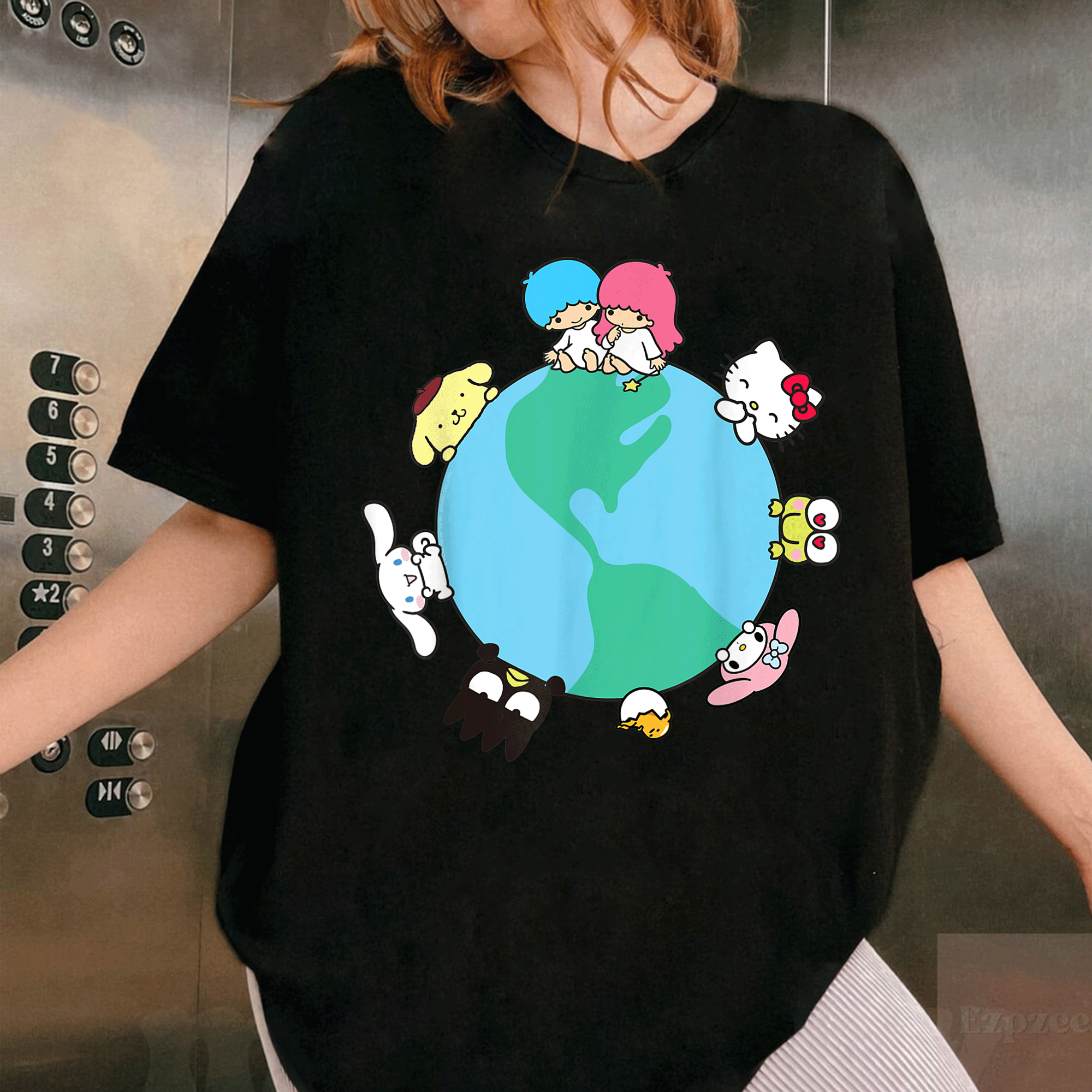 Cute Hello Kitty and Friends Sanrio Earth T-Shirt - Stylish Graphic Tee for Kids and Adults, Perfect for Daily Wear and Gifts - 1