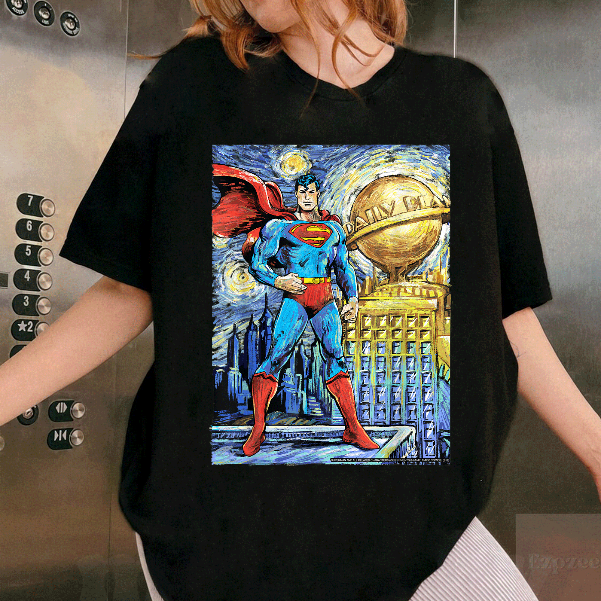 Stylish DC Comics Superman Starry Night Portrait T-Shirt - Unique Cosmic Art Design for Fans and Collectors - 1