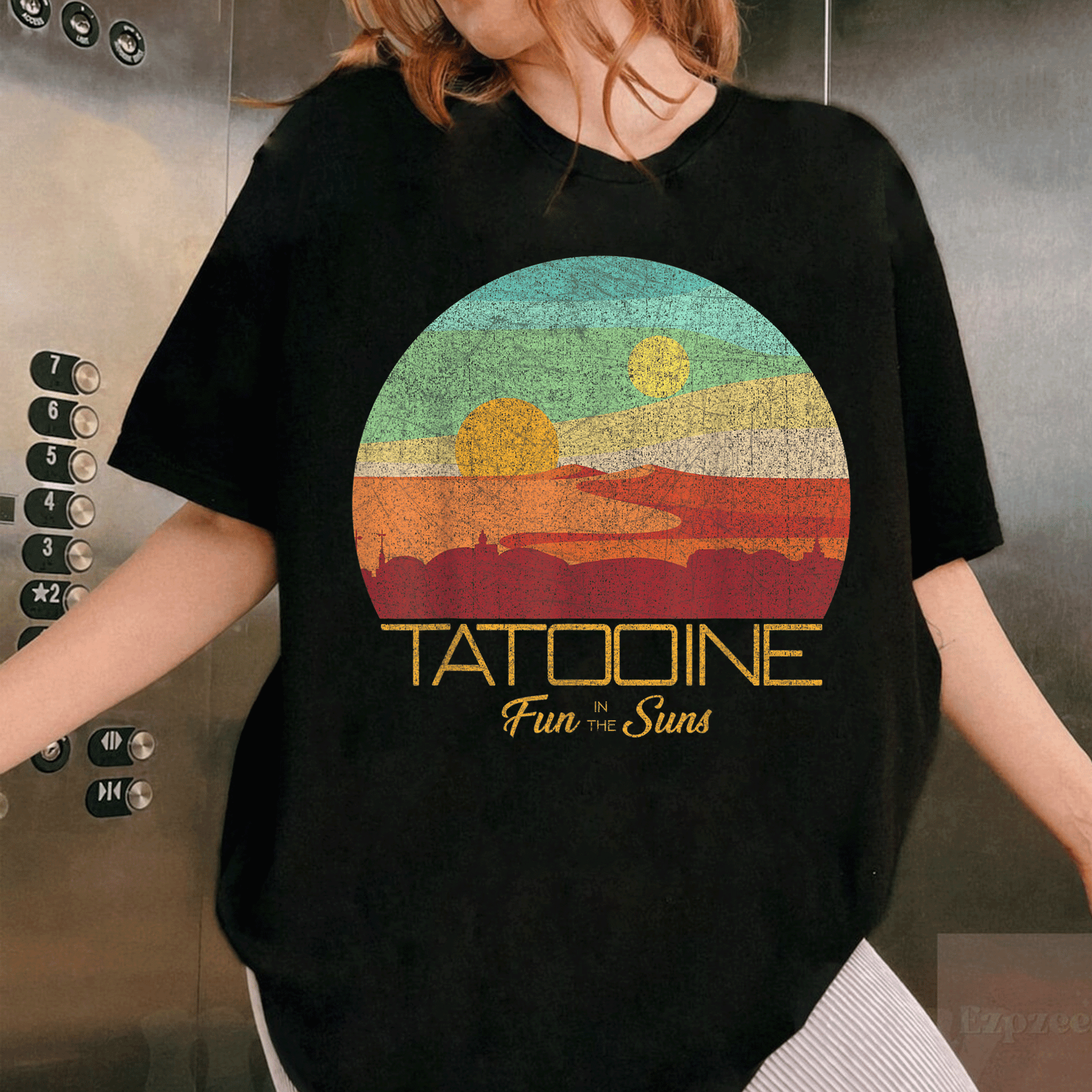 Star Wars Tatooine Postcard T-Shirt featuring Iconic Desert Landscape - Perfect Gift for Fans and Collectors - 1