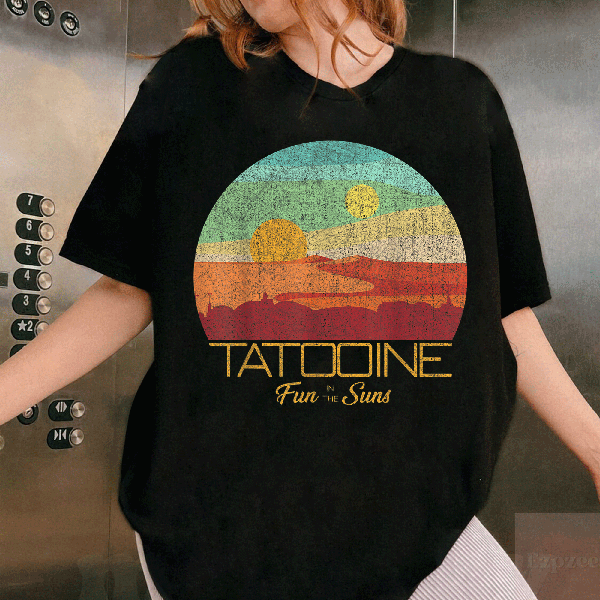 Star Wars Tatooine Postcard T-Shirt featuring Iconic Desert Landscape - Perfect Gift for Fans and Collectors - 1