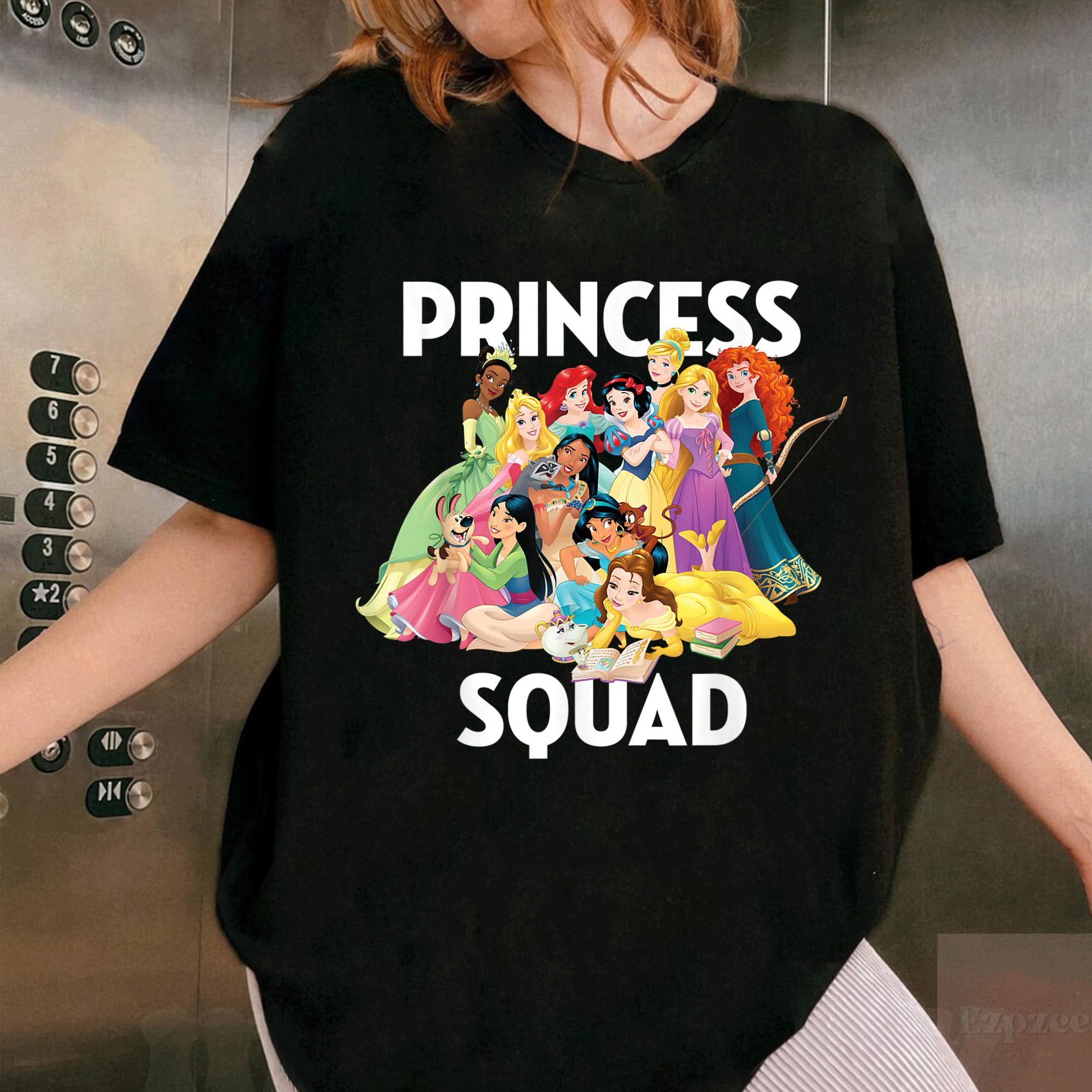 Disney Princess Squad Group T-Shirt for Kids and Adults, Colorful Graphic Tee Featuring Belle, Cinderella, and More - 1