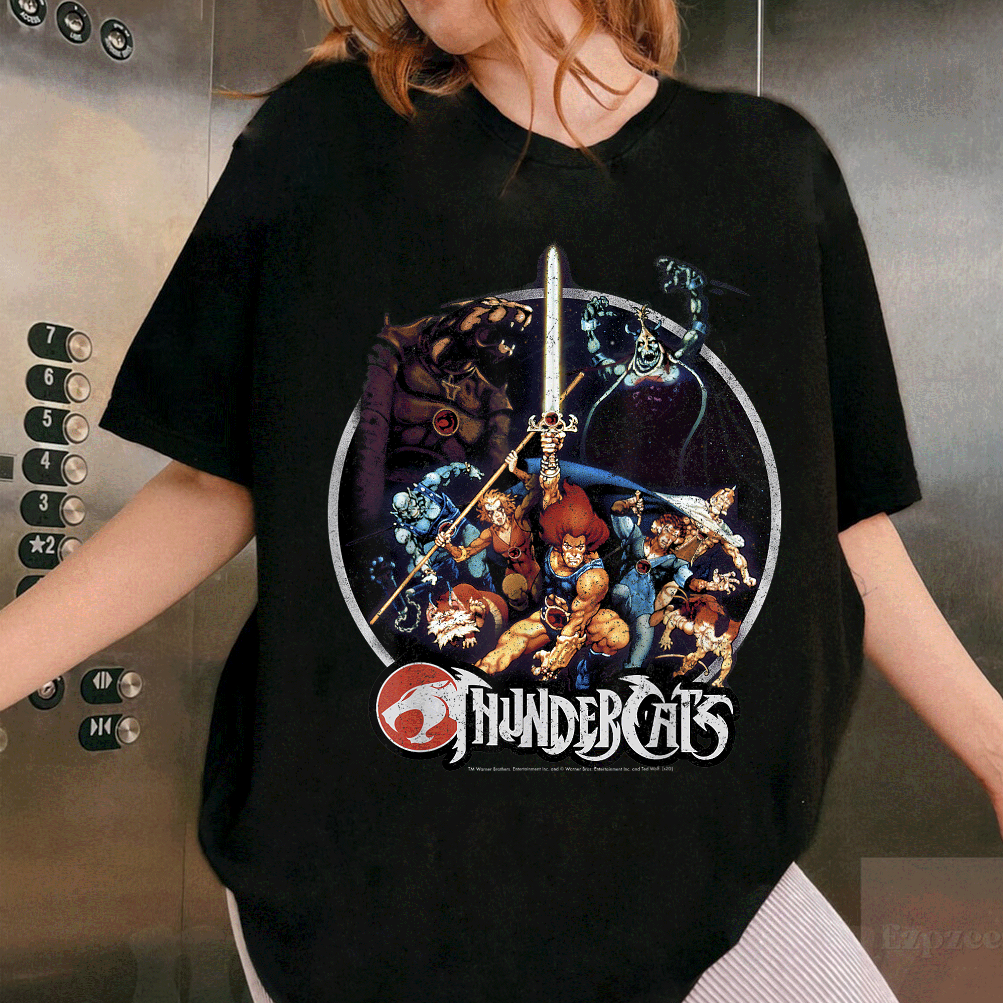 ThunderCats Vintage Circle T-Shirt Featuring Iconic Group Shot of Heroes, Retro Design for Fans of the Classic Cartoon - 1