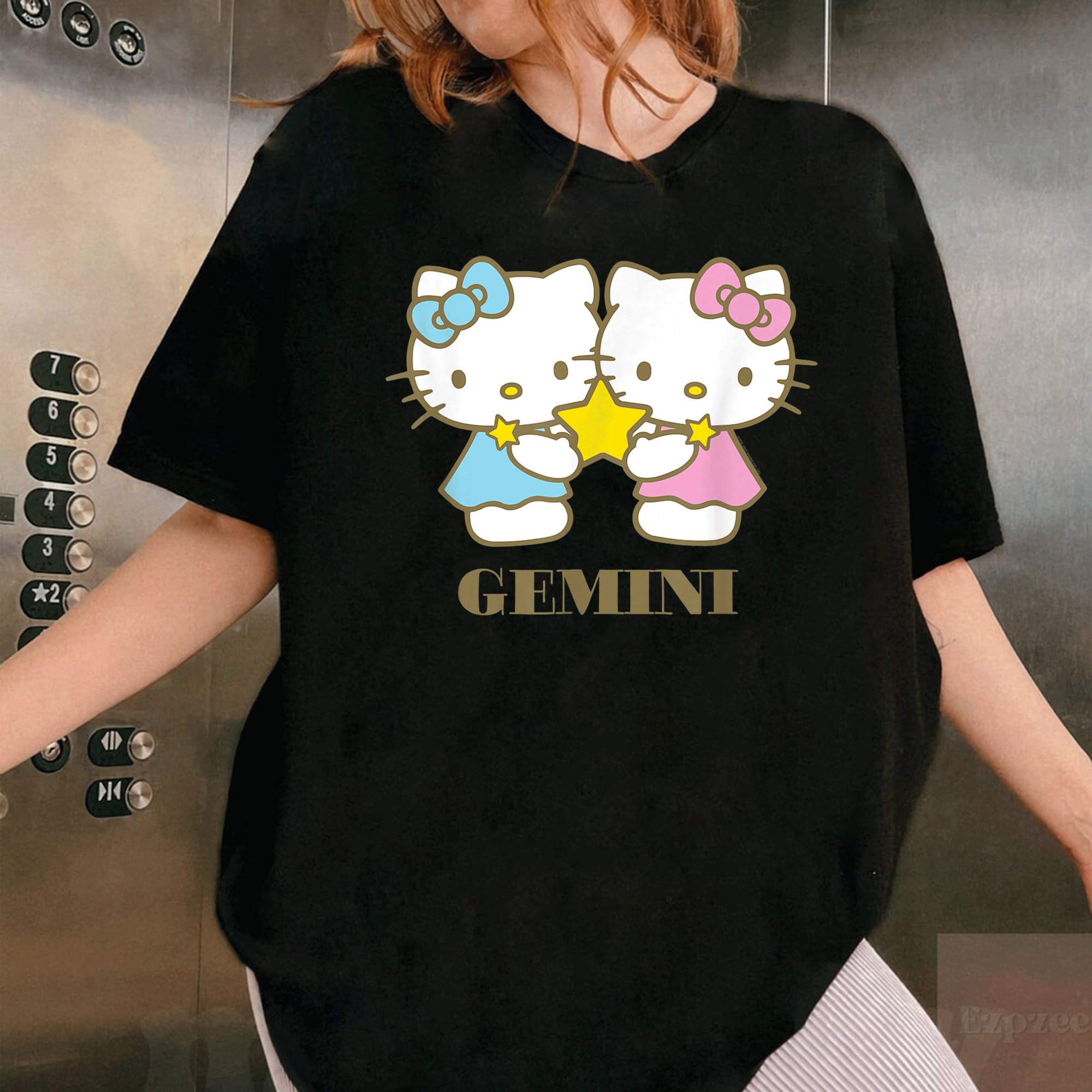 Cute Hello Kitty Gemini Zodiac T-Shirt for Women, Fun Astrological Graphics, Perfect Gift for Gemini Fans and Hello Kitty Lovers - 1