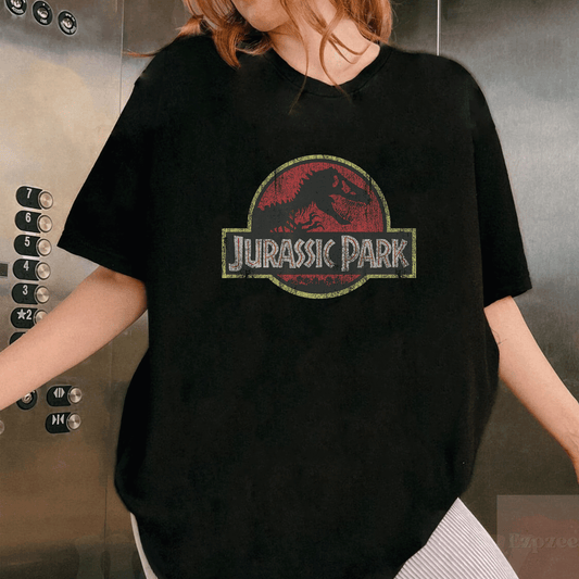 Jurassic Park Classic Retro Red Distressed Logo T-Shirt for Dino Lovers - Vintage Style Graphic Tee Perfect for Fans - 1