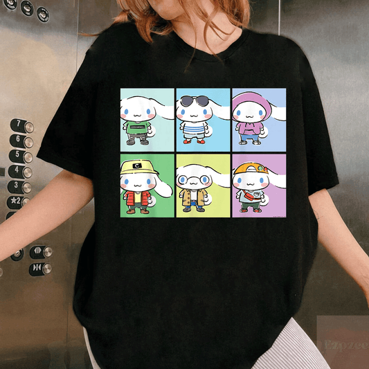 Shop the Adorable Cinnamoroll Collection Streetwear Squares T-Shirt for Cute and Trendy Fashion Lovers Everywhere! - 1