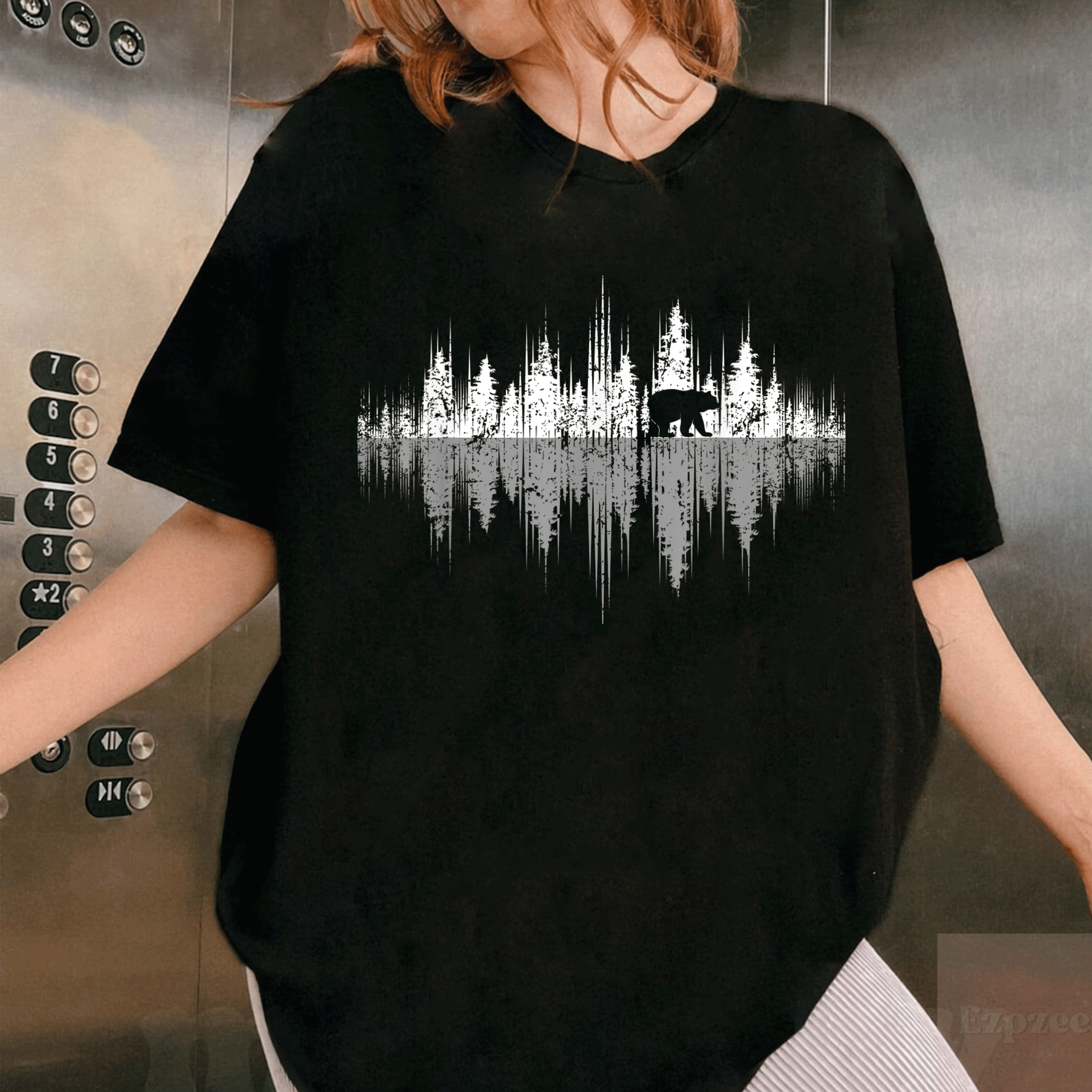 Nature-Inspired Bear Reflection T-Shirt for Wildlife Lovers - Outdoor Forest Scene Graphic Tee for Nature Enthusiasts - 1