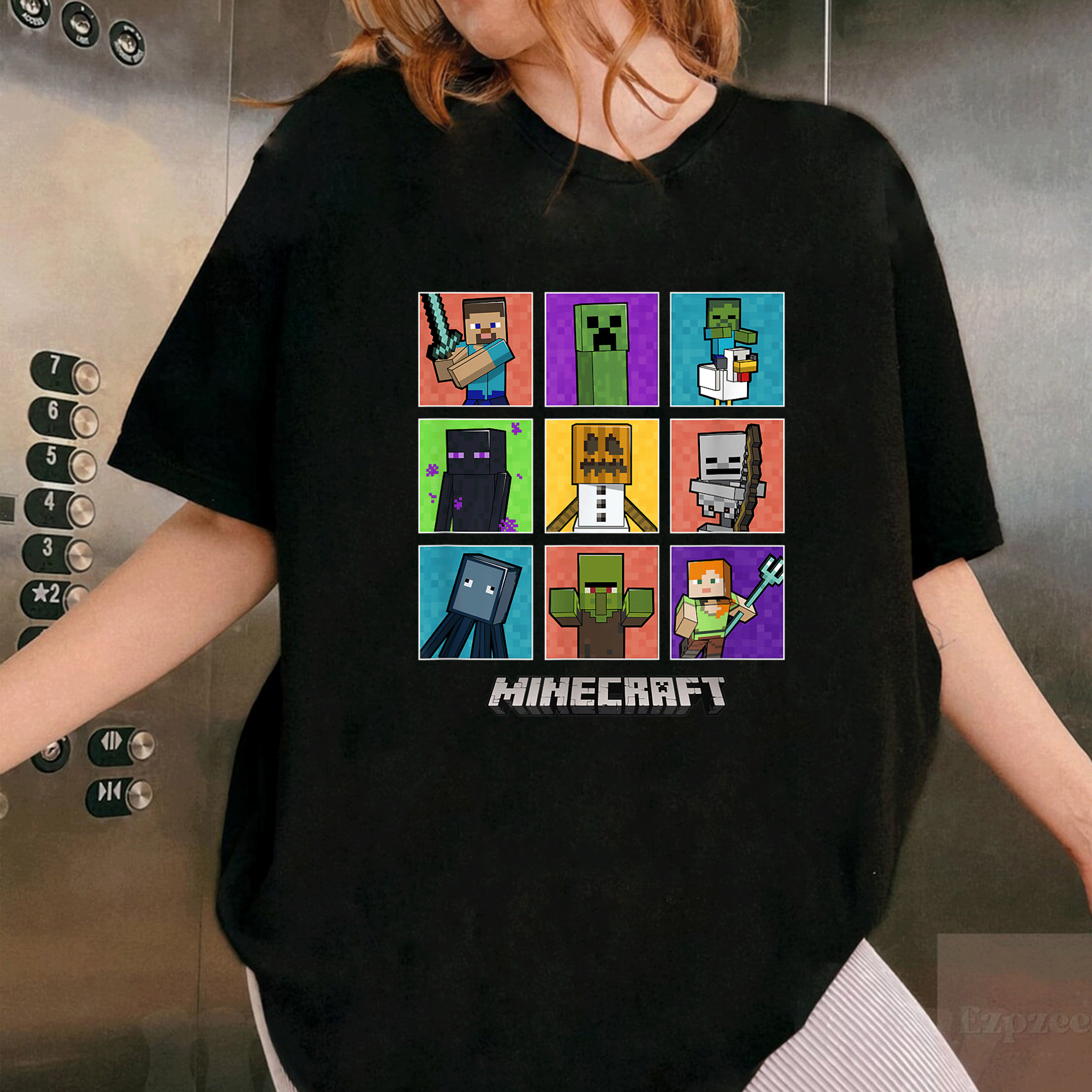 Colorful Minecraft Group Shot T-Shirt for Gamers | Fun & Stylish Graphic Tee Featuring Your Favorite Characters - 1