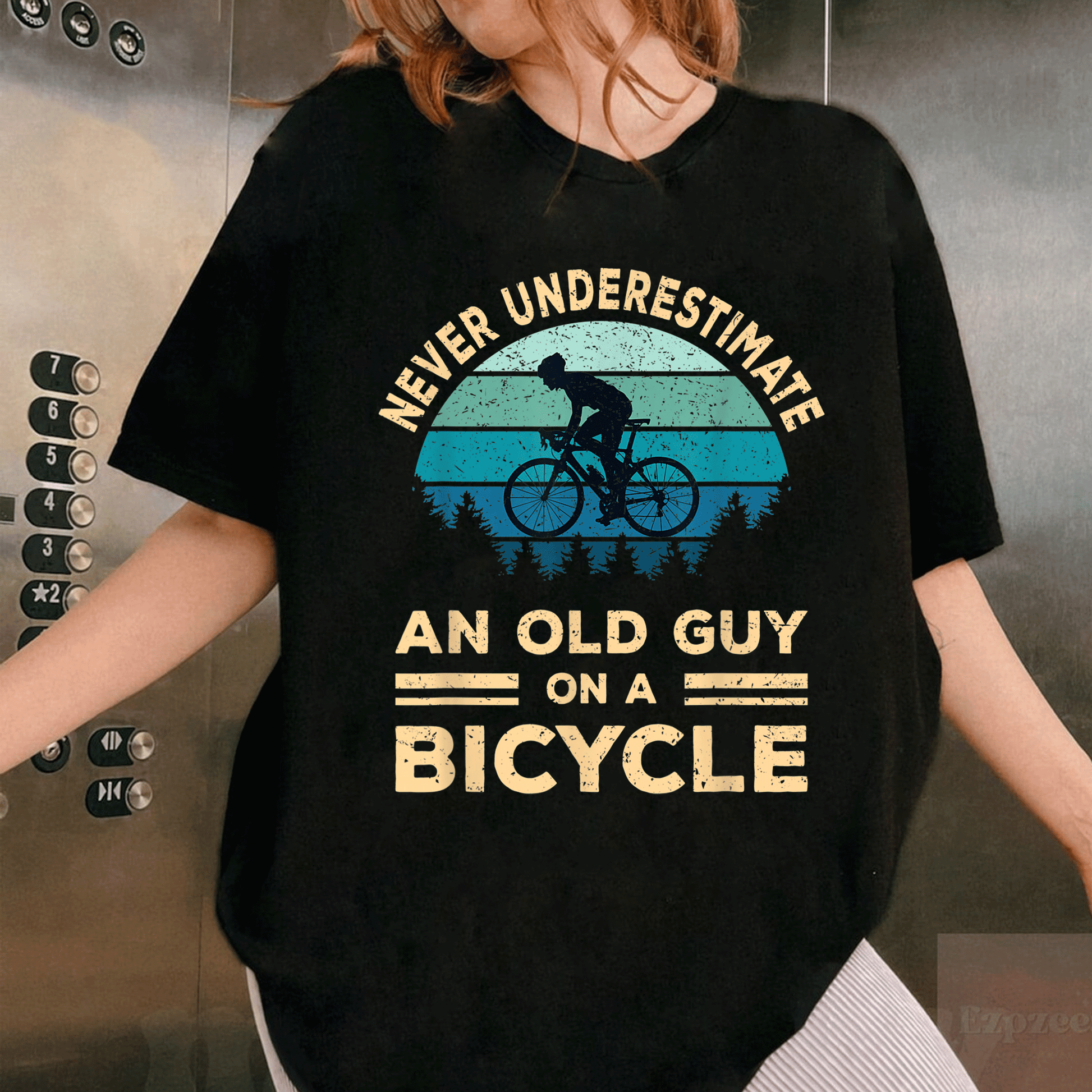 Funny Biker Dad T-Shirt Never Underestimate An Old Guy On A Bicycle Humorous Cycling Gift for Dads and Grandpas - 1