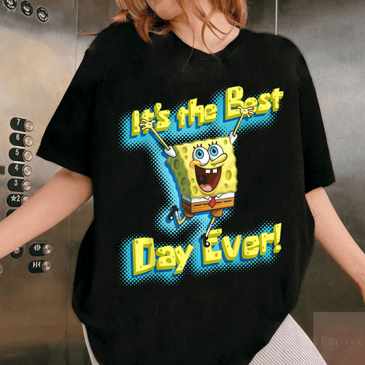 Mademark SpongeBob SquarePants Best Day Ever T-Shirt - Fun and Colorful Graphic Tee for Fans of Bikini Bottom Adventures - 1