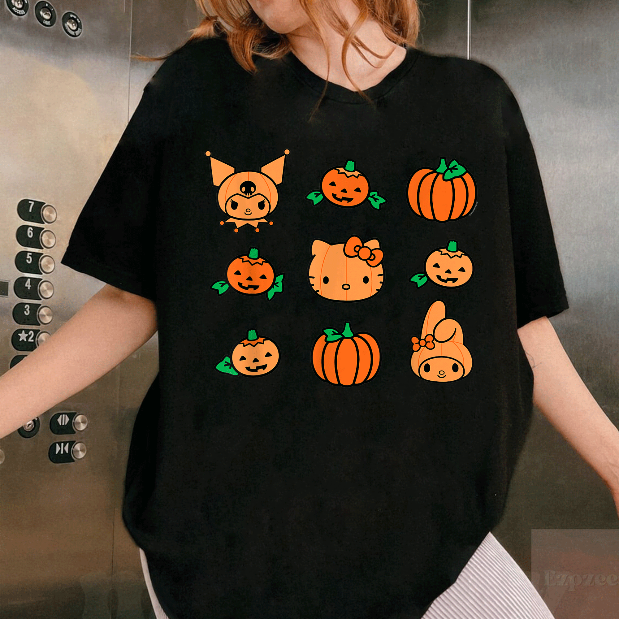 Cute Hello Kitty My Melody Kuromi Pumpkins Halloween T-Shirt for Kids and Adults - Fun Festive Style for All Celebrations - 1