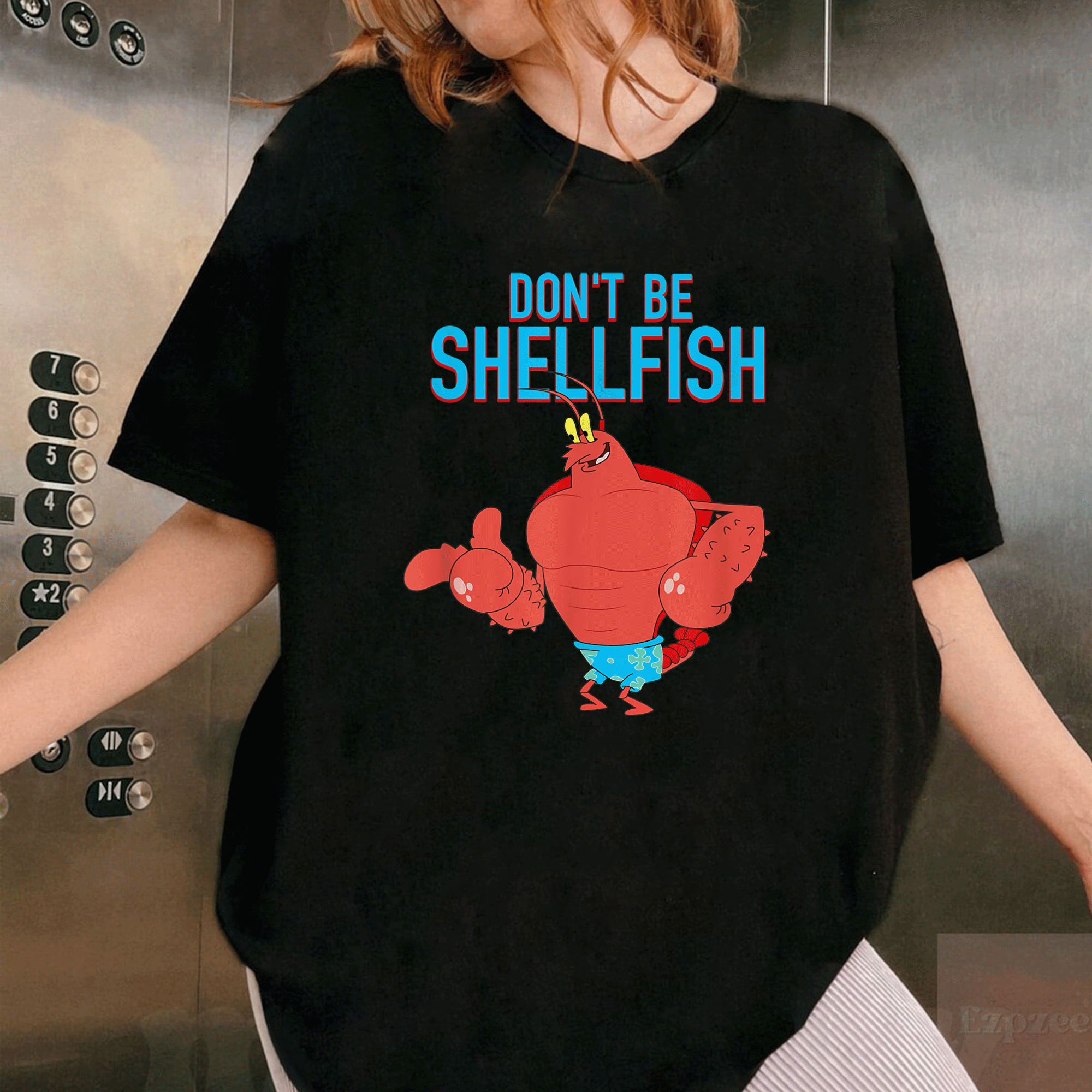 Mademark x SpongeBob SquarePants Larry the Lobster Don't Be Shellfish T-Shirt Colorful Fun Tee for Fans of Bikini Bottom - 1